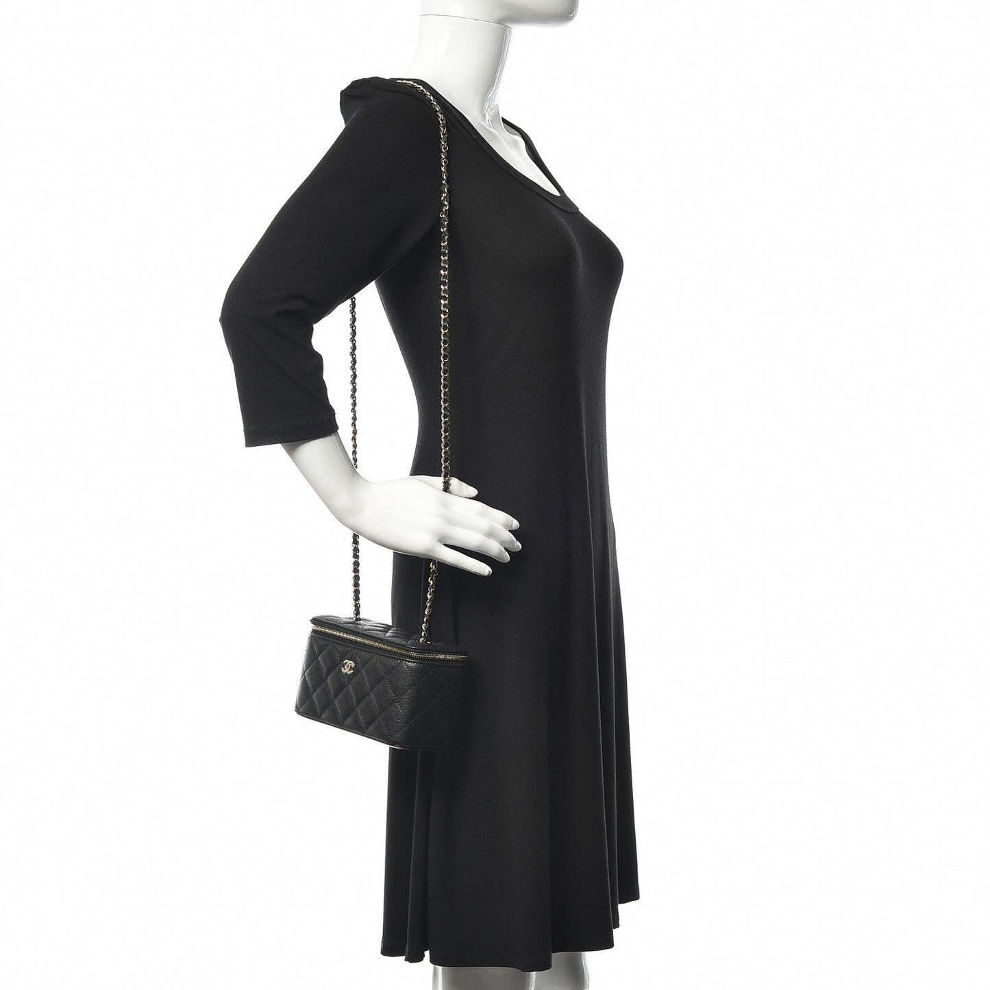 Caviar Quilted Small Vanity Case With Chain Black