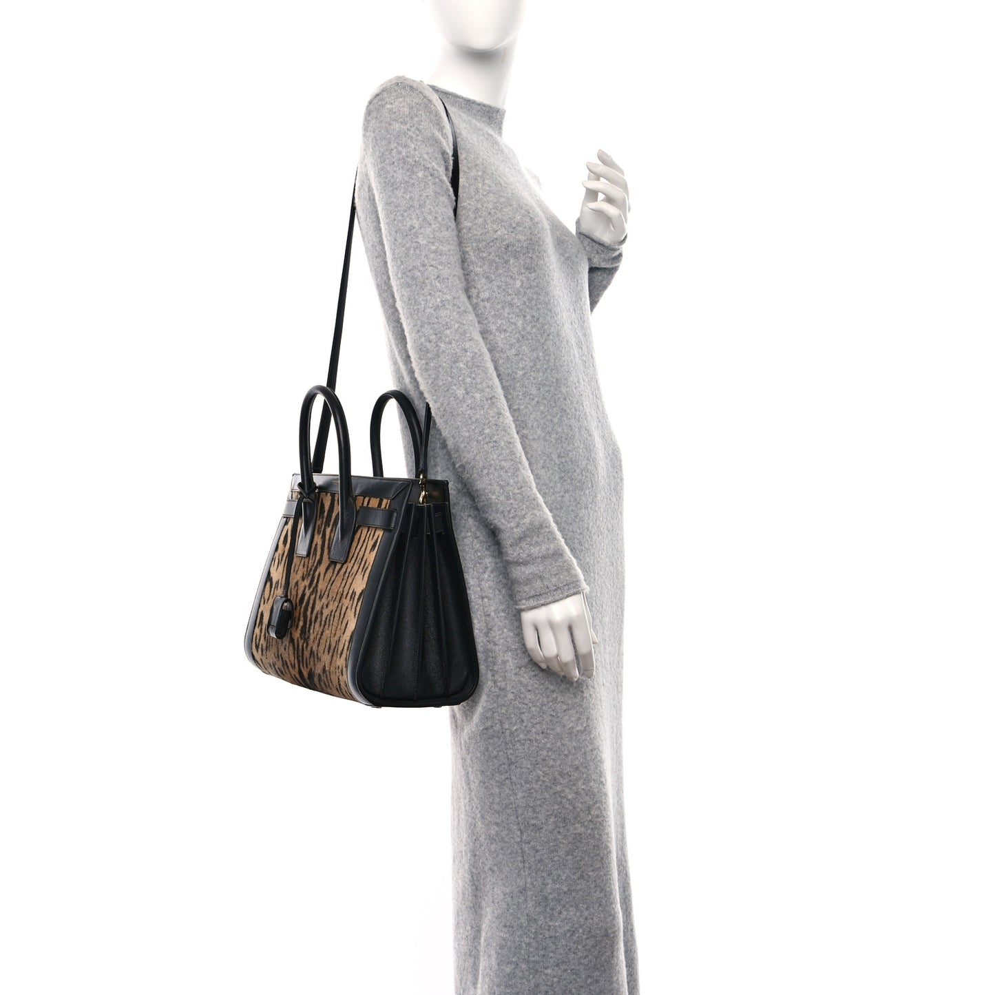 Calf Hair Leopard Print Small Sac De Jour Black
