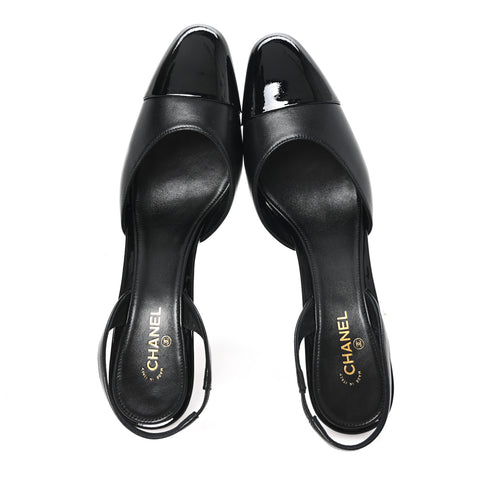 Lambskin Patent Cap Toe CC Apple Slingback Pumps 40 Black