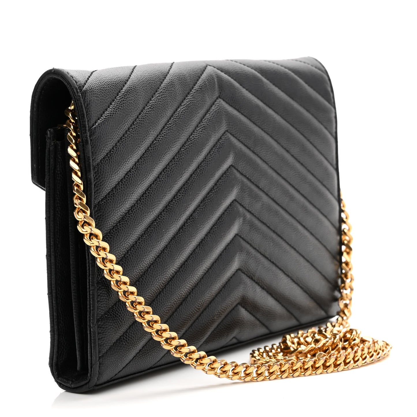 Grain De Poudre Matelasse Chevron Monogram Chain Wallet Black