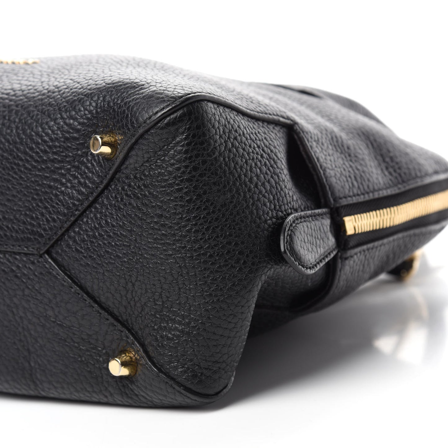 London Grainy Calfskin Small Greenwood Bowling Bag Black