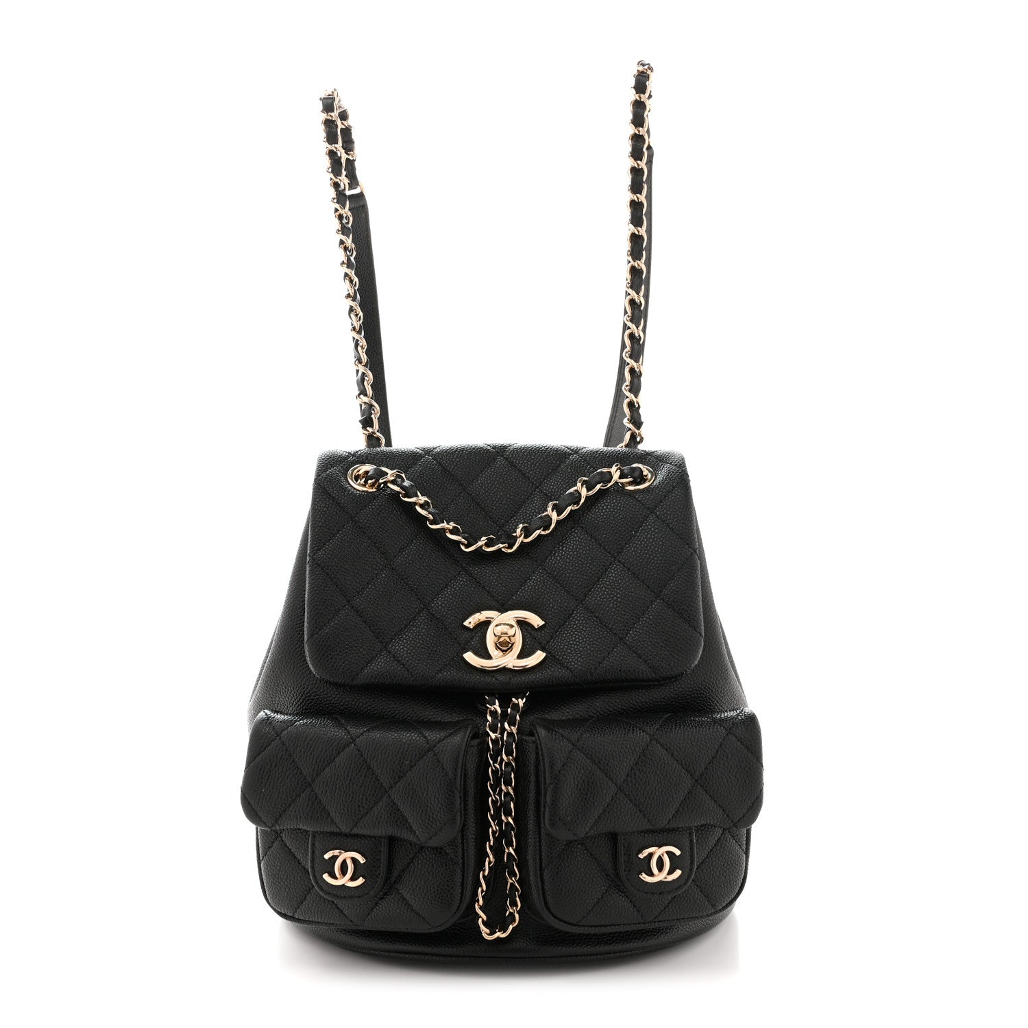 chanel black quilted caviar leather backpack bag Pre-Loved Chanel 2023 Black Lambskin Leather Duma Backpack