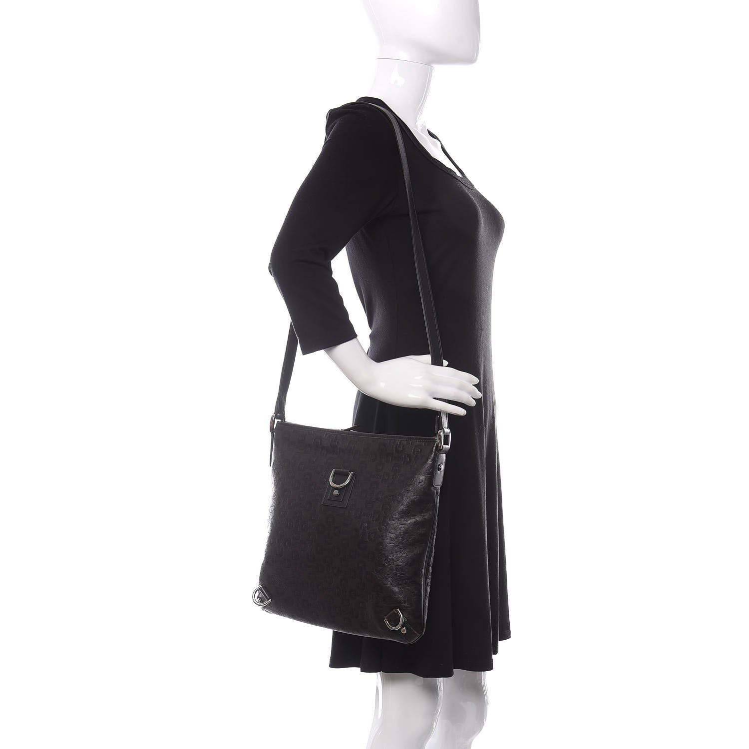 Gucci Calfskin Horsebit Embossed Abbey Messenger Dark Brown 2 of 10