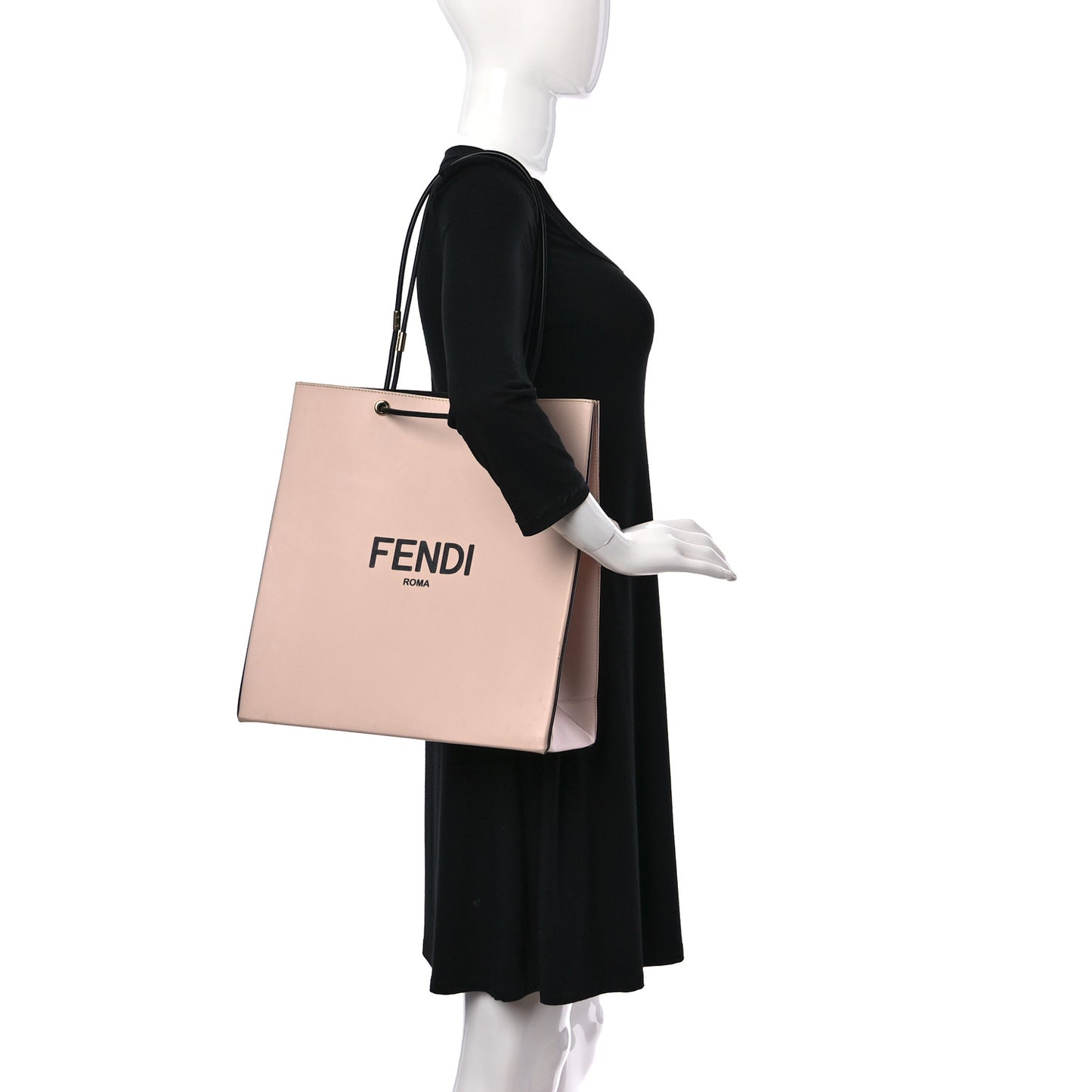 Vitello Fluffy Logo Medium Pack Shopper Tote Rosa Quarzo Black