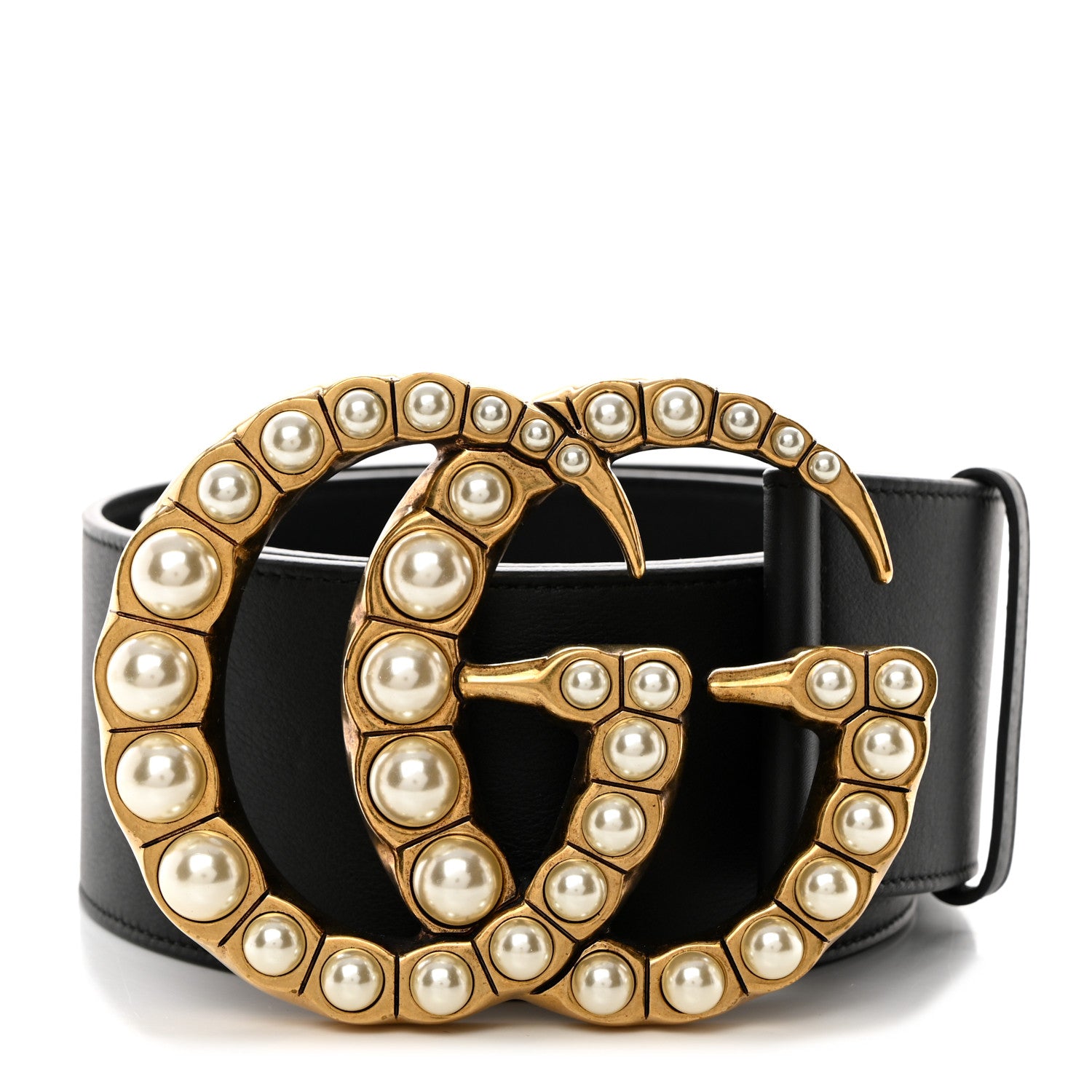Gucci Moon Calfskin Pearl Double G 70mm Belt 90 36 Black Cream 1 of 6