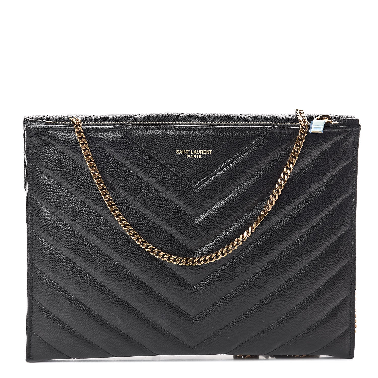 Saint Laurent Grain De Poudre Matelasse Tribeca Chain Wallet Black 1 of 9
