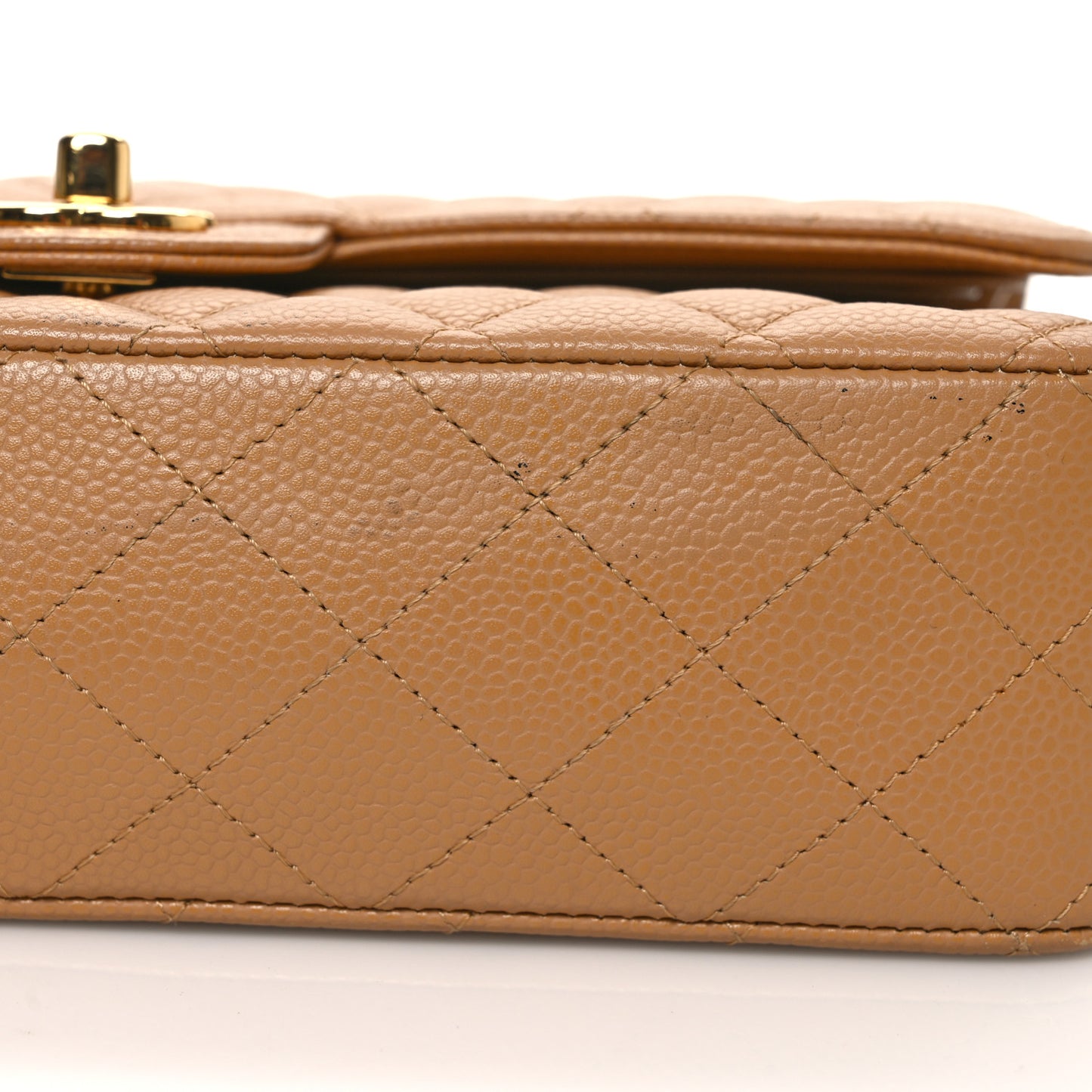 Caviar Quilted Medium Double Flap Beige