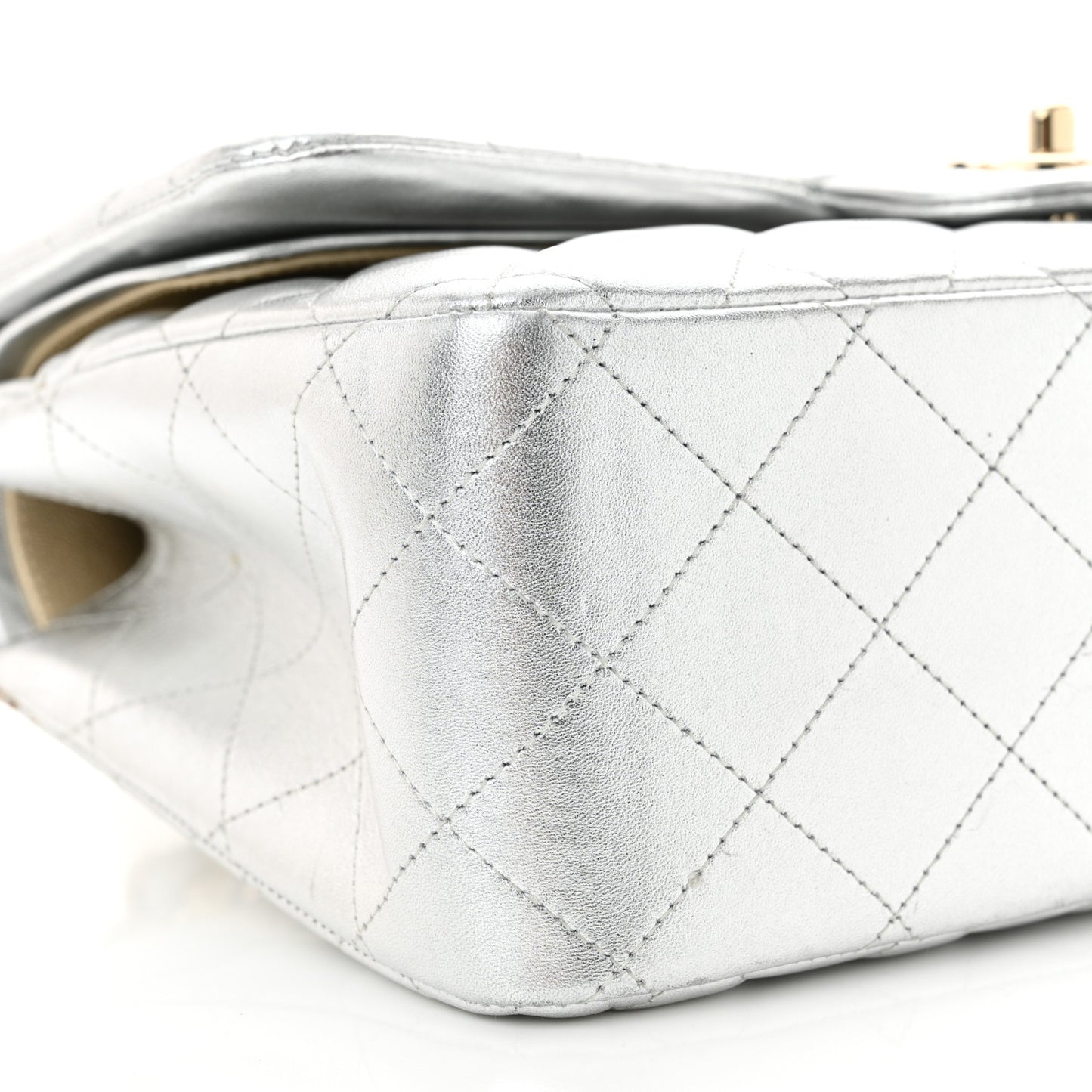 Metallic Lambskin Quilted Jumbo Double Flap Silver