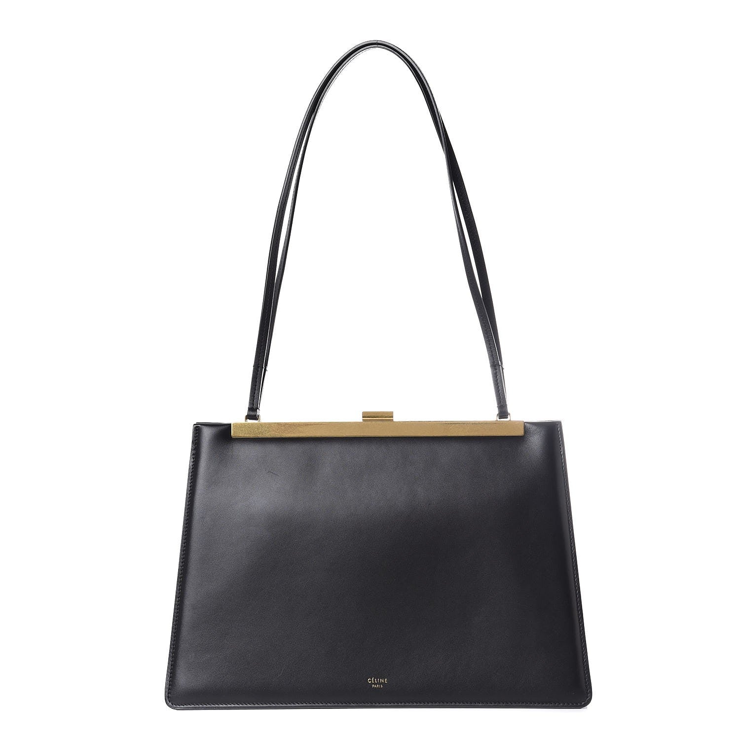 Celine Smooth Calfskin Medium Clasp Shoulder Bag Black 344476
