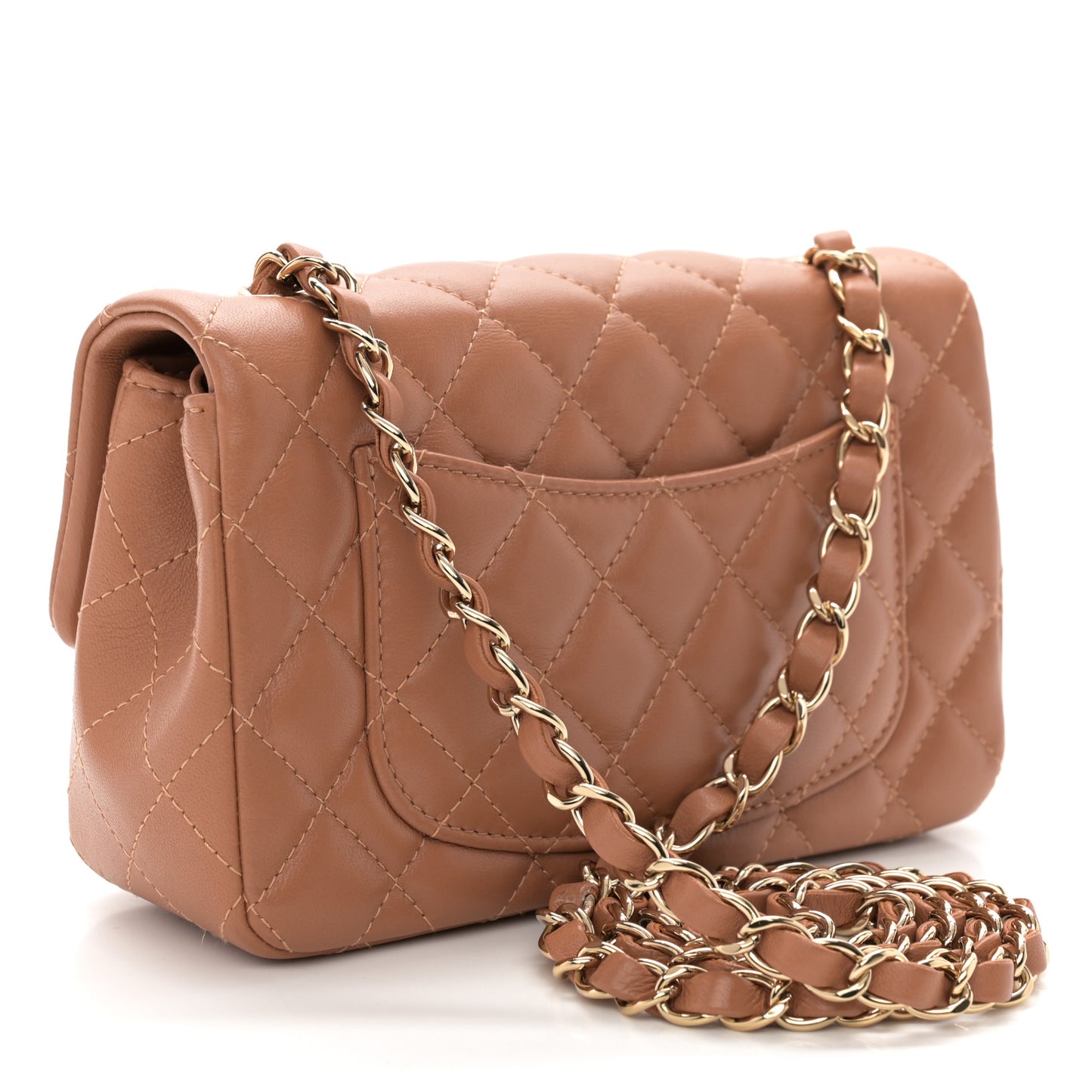 Lambskin Quilted Mini Rectangular Flap Brown
