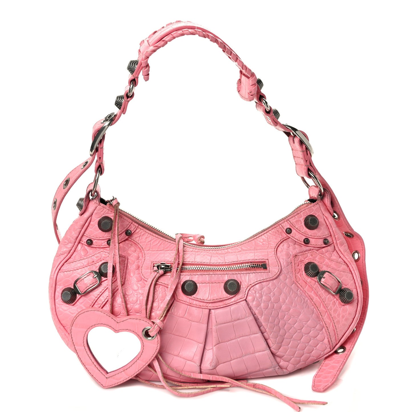 Extra Supple Calfskin Crocodile Embossed Small Le Cagole Shoulder Bag Sweet Pink
