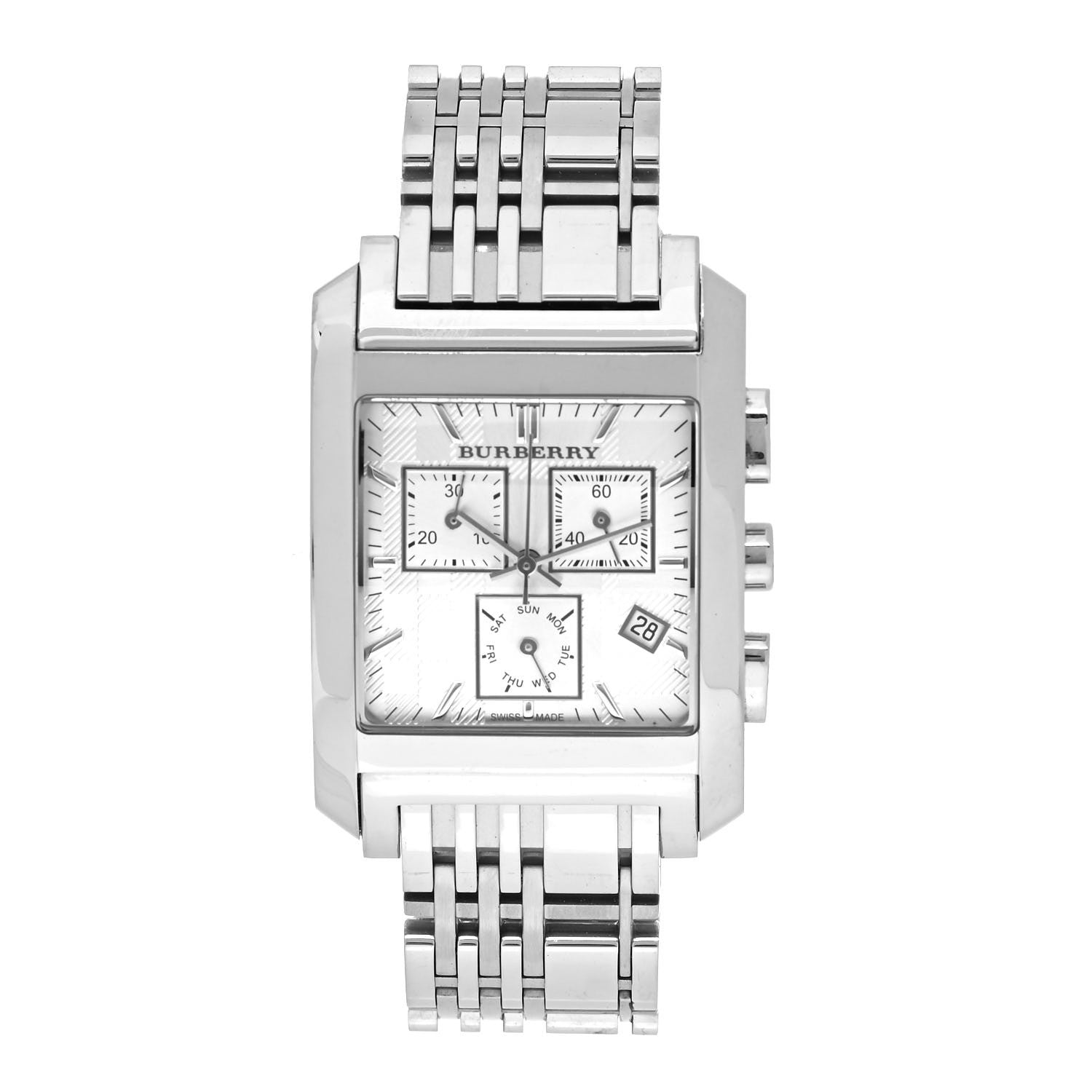 「ケロ」美品BURBERRY スクエア 時計 シルバー Burberry Stainless Steel 33mm Square Chronograph Quartz Watch