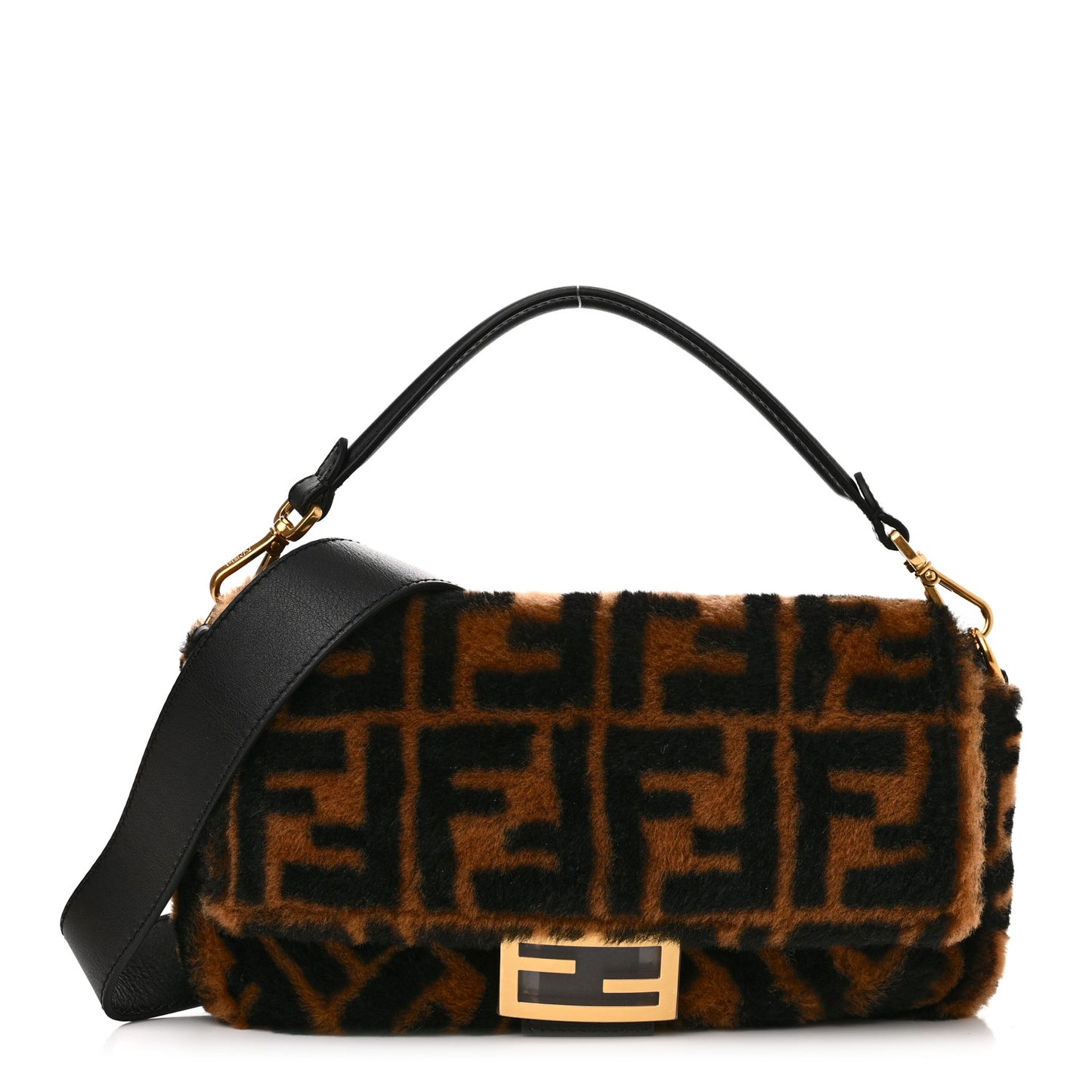 Shearling Vitello Dolce Macro FF 1974 Baguette Tobacco Black