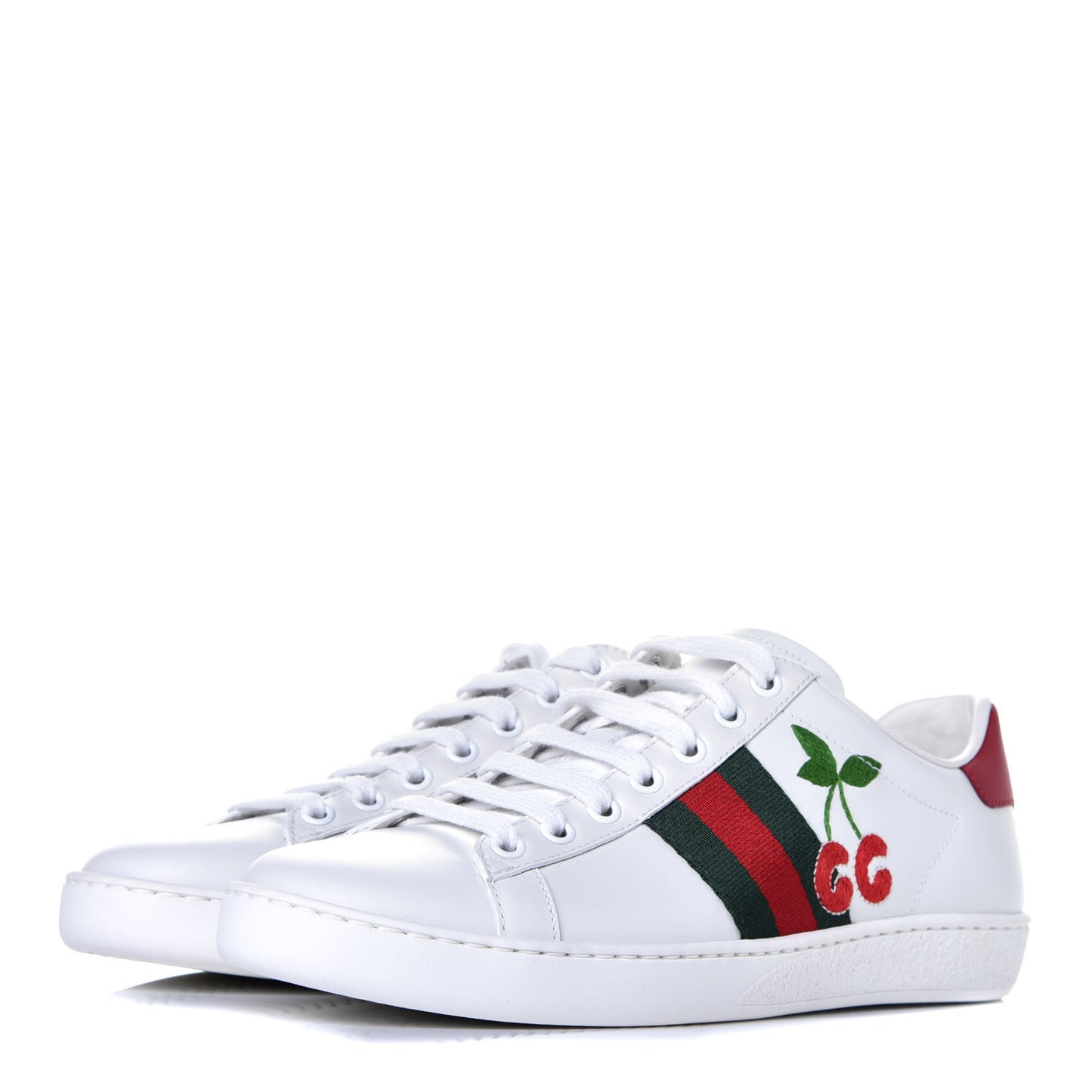Calfskin Web Cherry Embroidered Womens Ace Sneakers 37 White