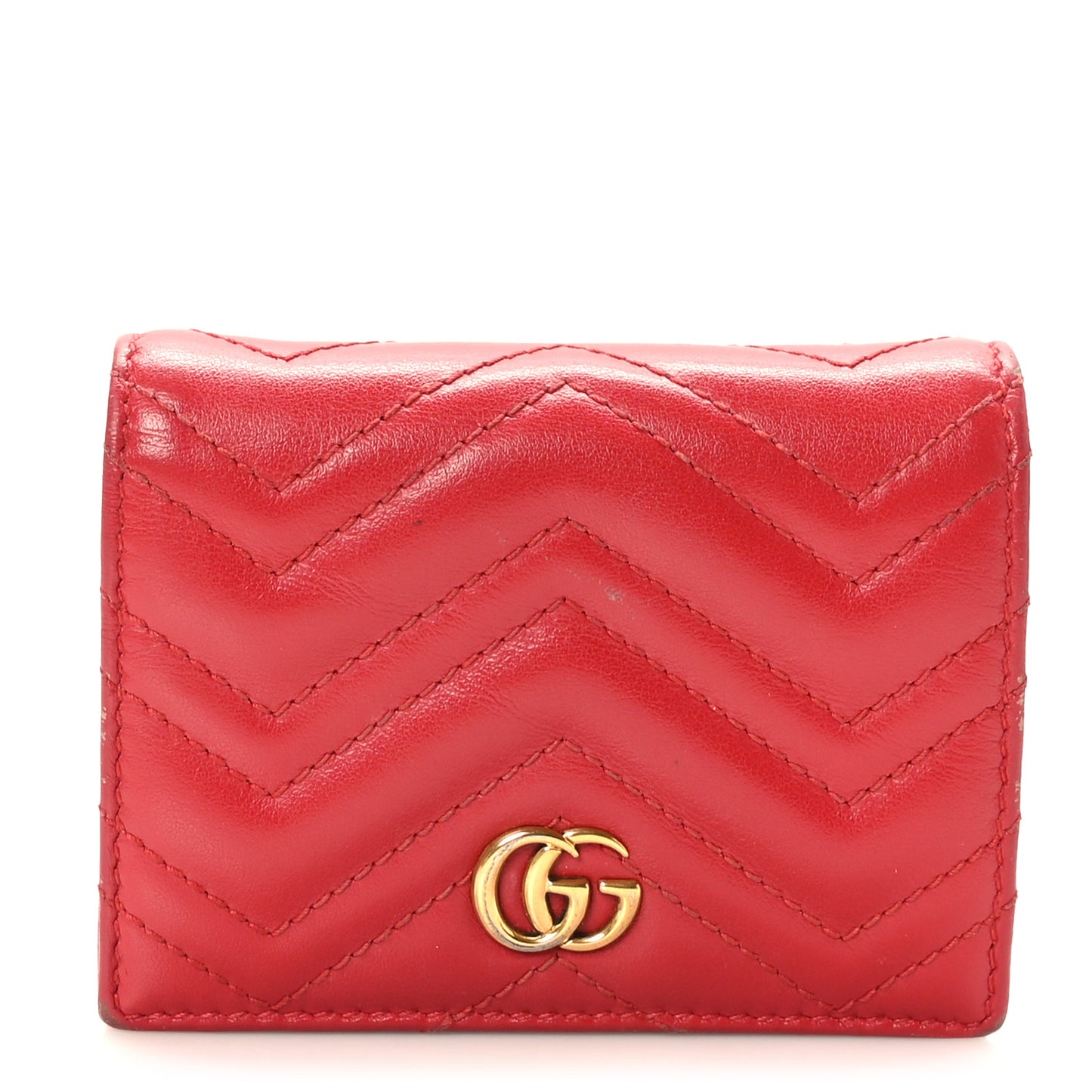 Calfskin Matelasse GG Marmont Card Case Wallet Hibiscus Red