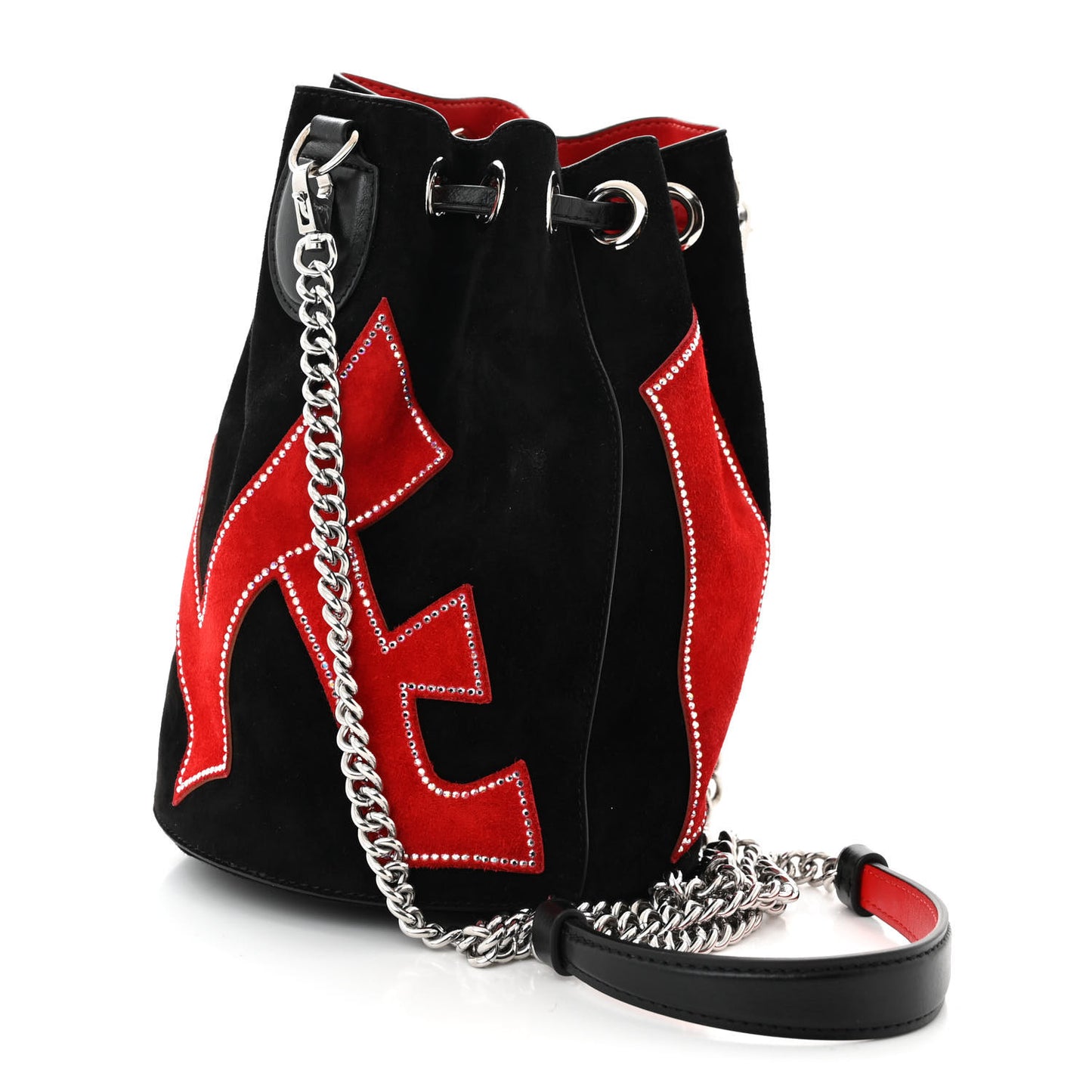 Suede Strass Love Marie Jane Bucket Black Red