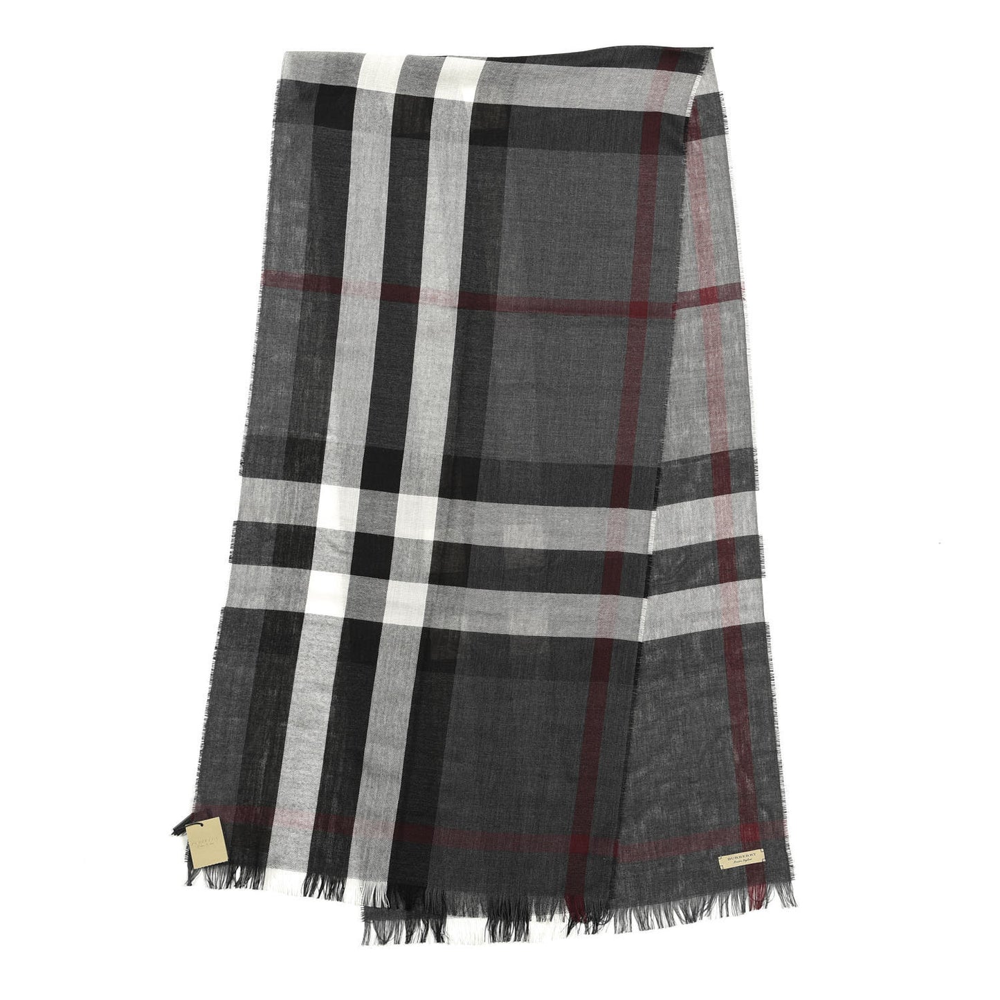 Wool Cashmere Check Lightweight Scarf Charcoal