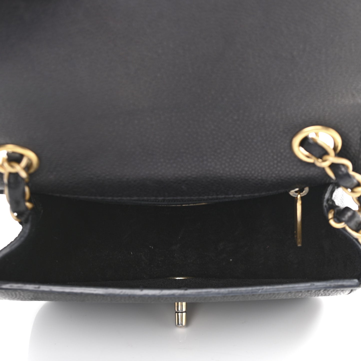 Grained Calfskin Mini Square Classic Pure Flap Black