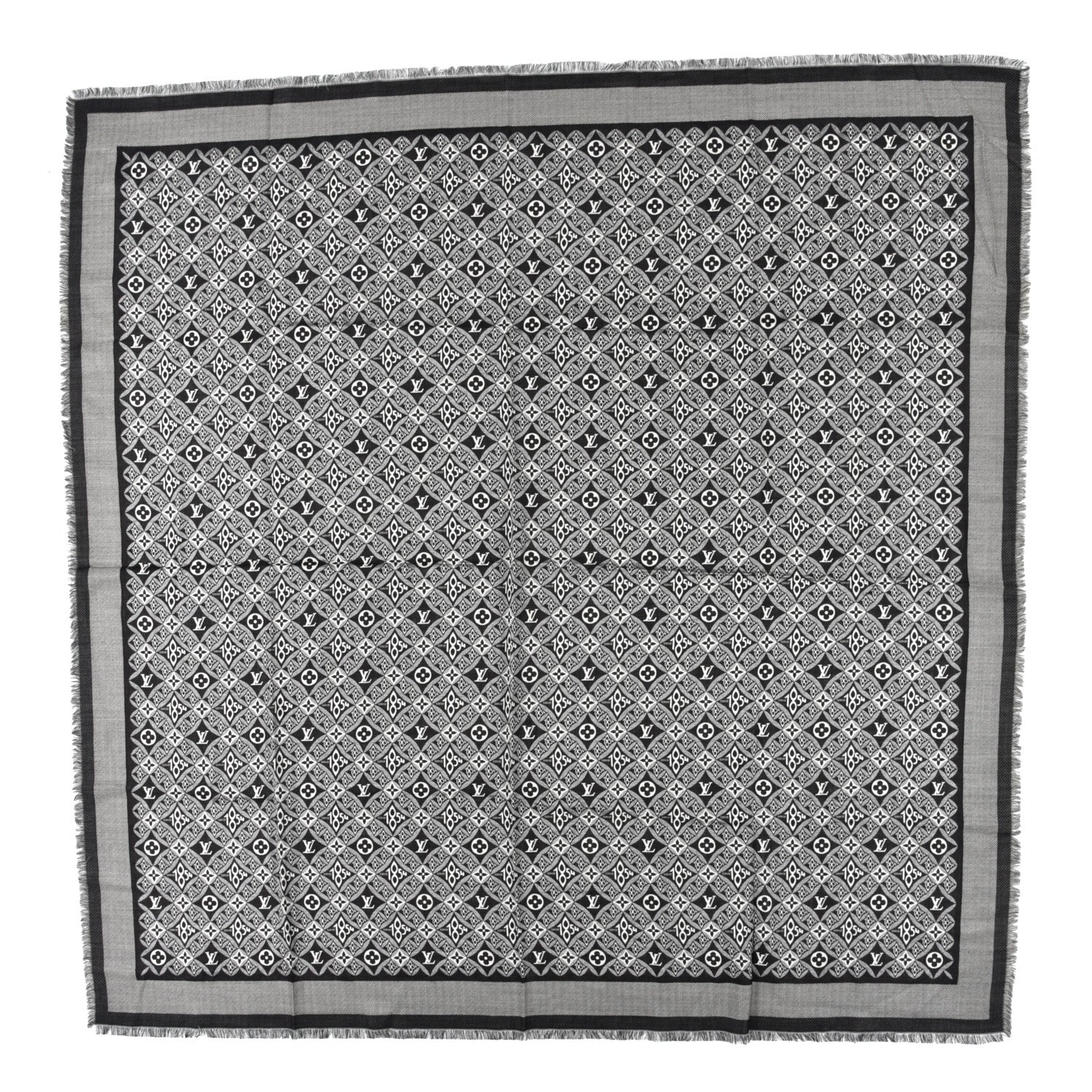 Louis Vuitton Silk Wool Jacquard Since 1854 Monogram Shawl Gray 1 of 4