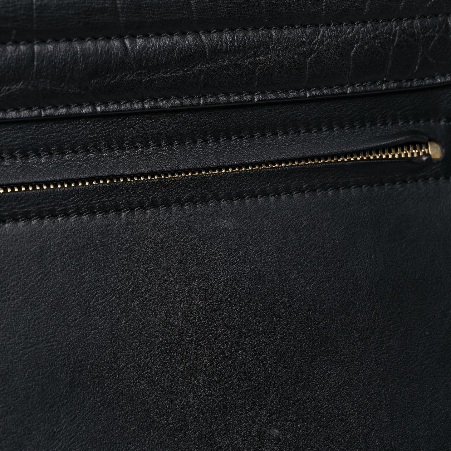 Crocodile Embossed Calfskin Suede Medium Trapeze Black