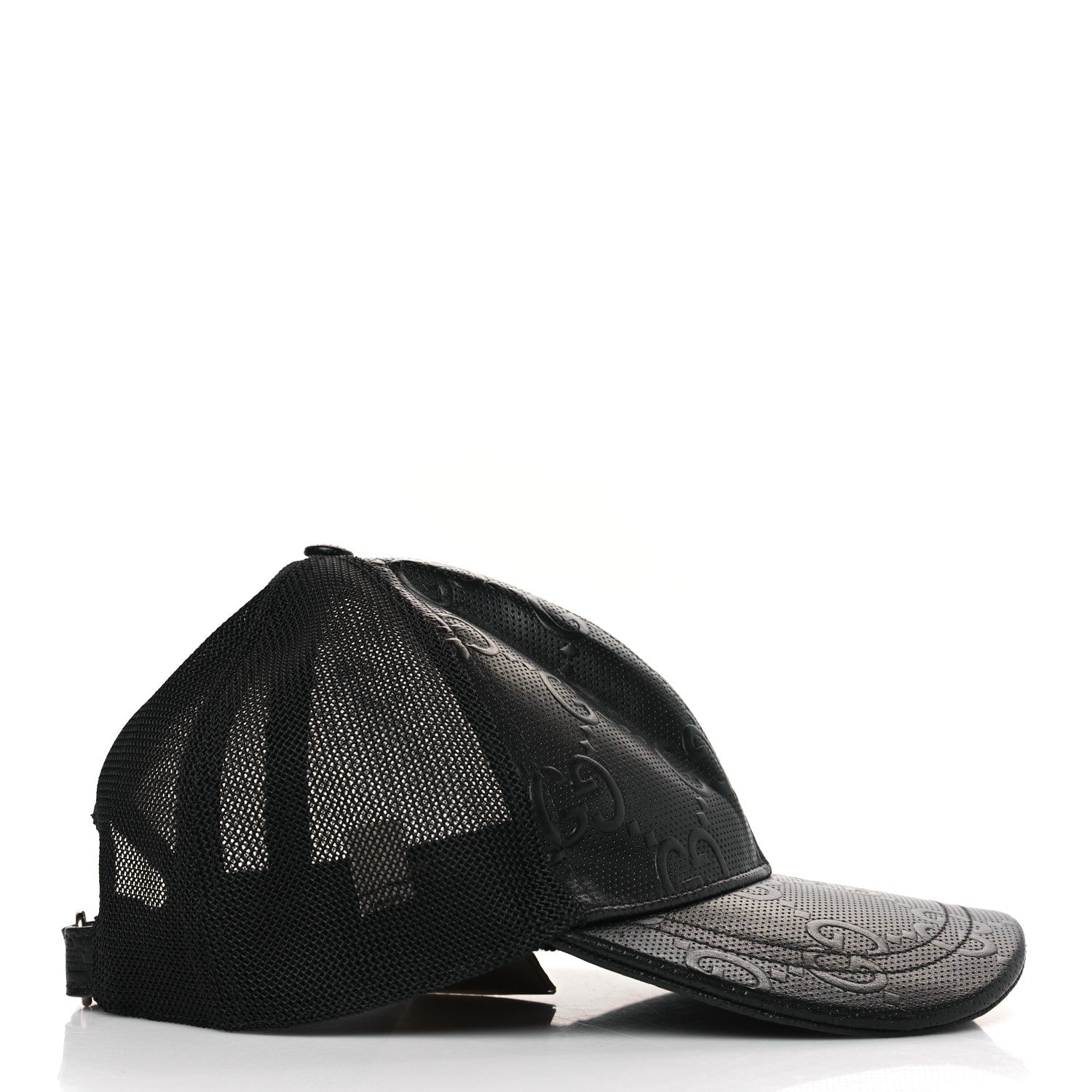 Gucci Calfskin Mesh GG Tennis Embossed Gary Baseball Hat L Black 5 of 9