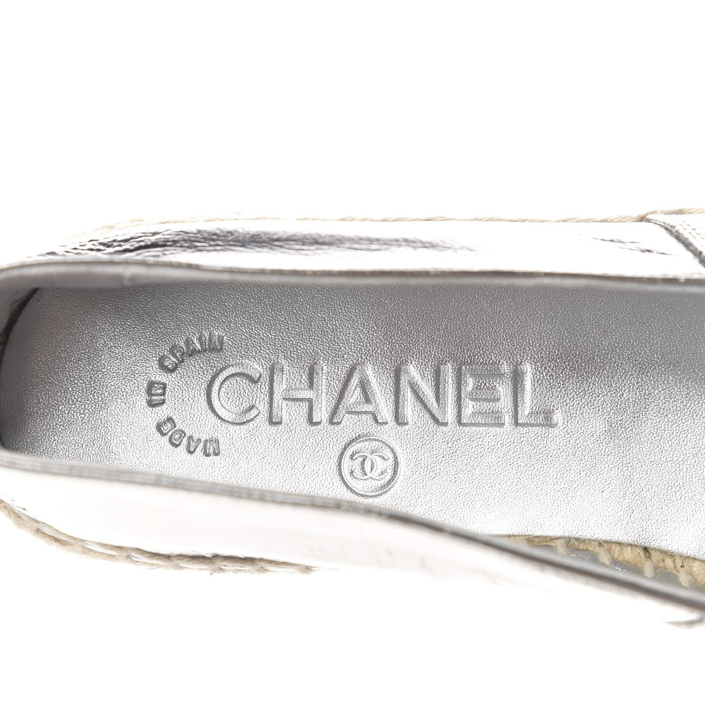 Laminated Goatskin CC Espadrilles 36 Silver