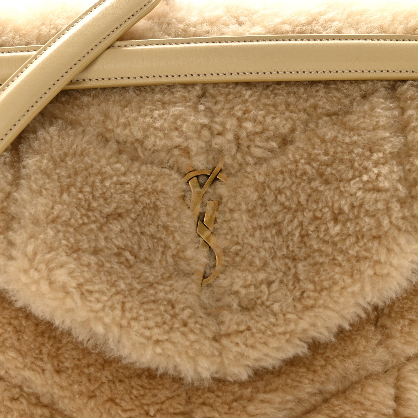 Shearling Quilted Small Loulou Monogram Chain Satchel Natural Beige
