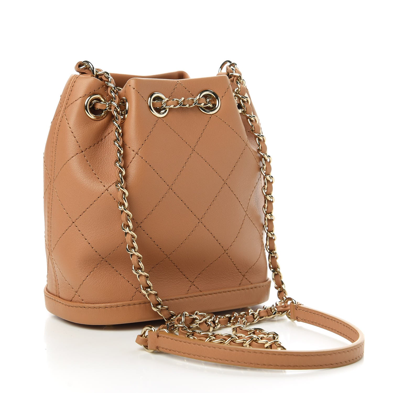 Chanel Calfskin Stitched Chain Bucket Bag Camel 3 of 10