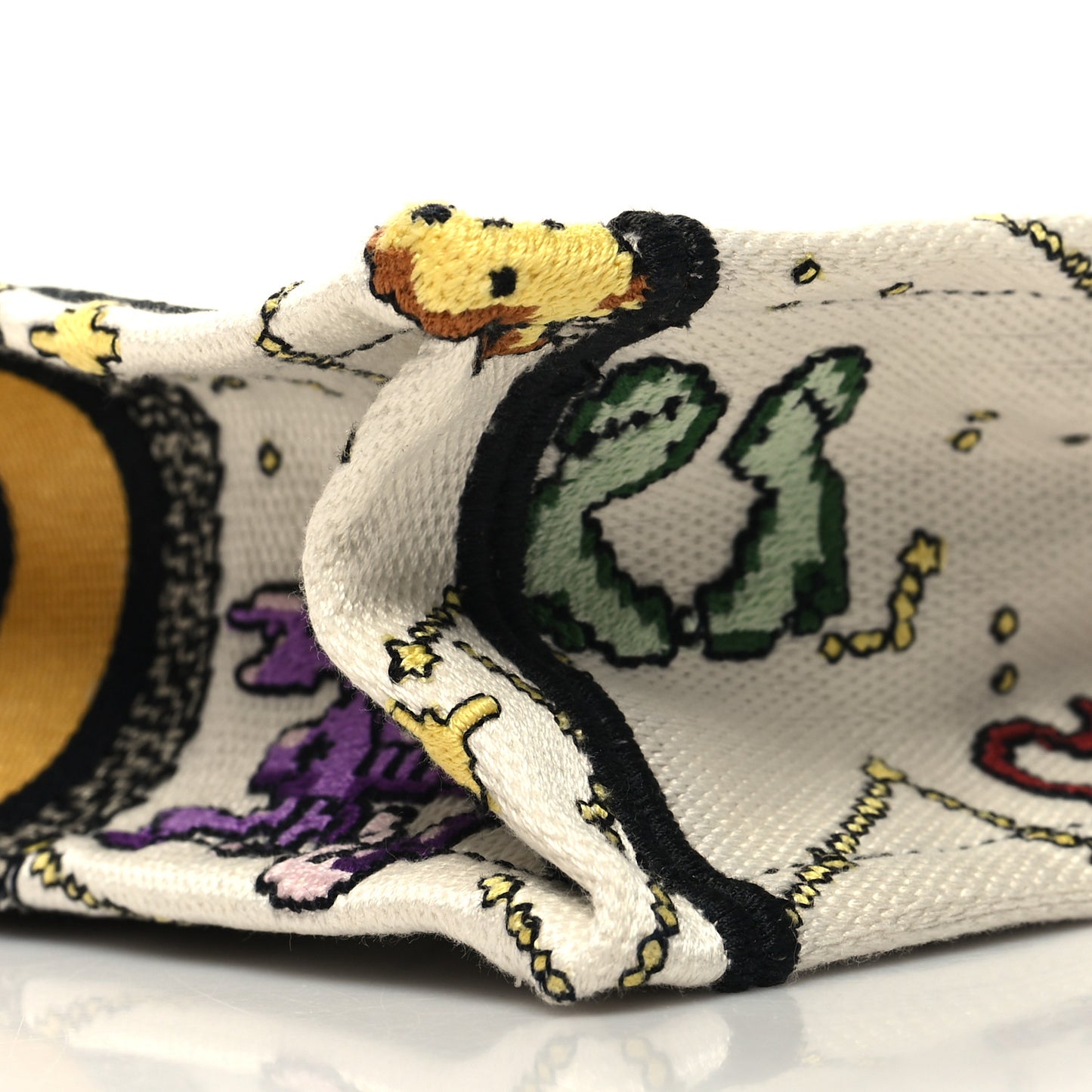 Canvas Embroidered Pixel Zodiac Mini Book Tote Phone Bag Latte Multicolor