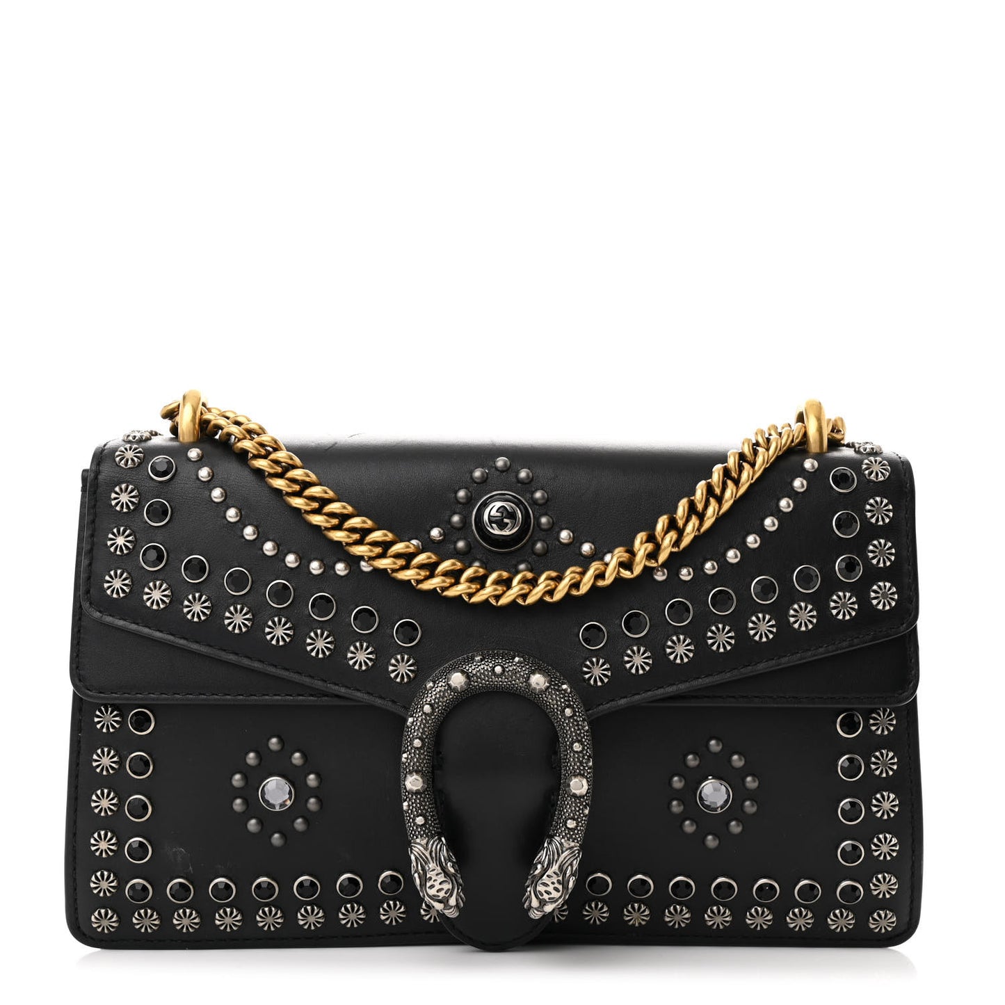 Calfskin Studded Small Dionysus Shoulder Bag Black