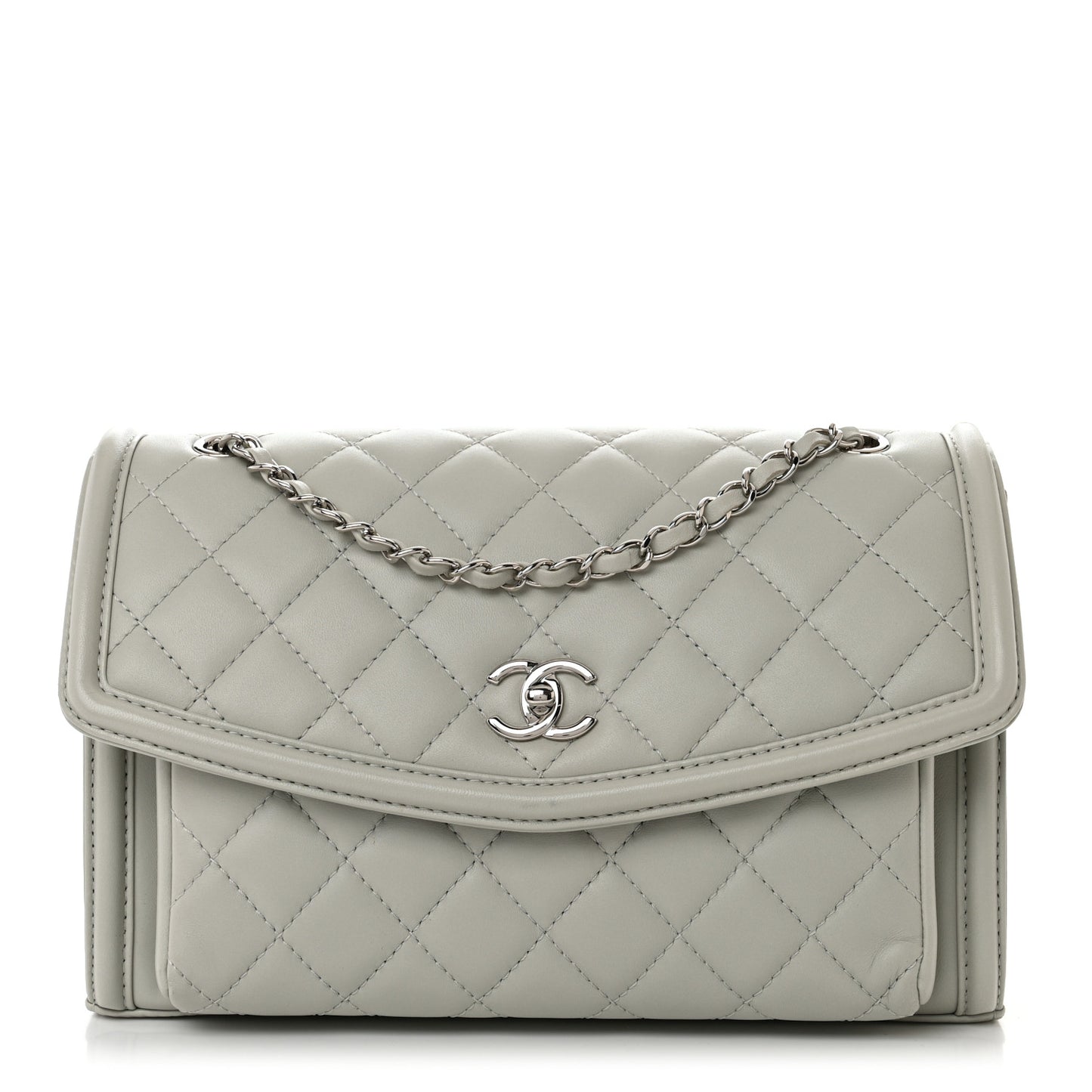 Lambskin Quilted Large Geometric Flap Light Grey