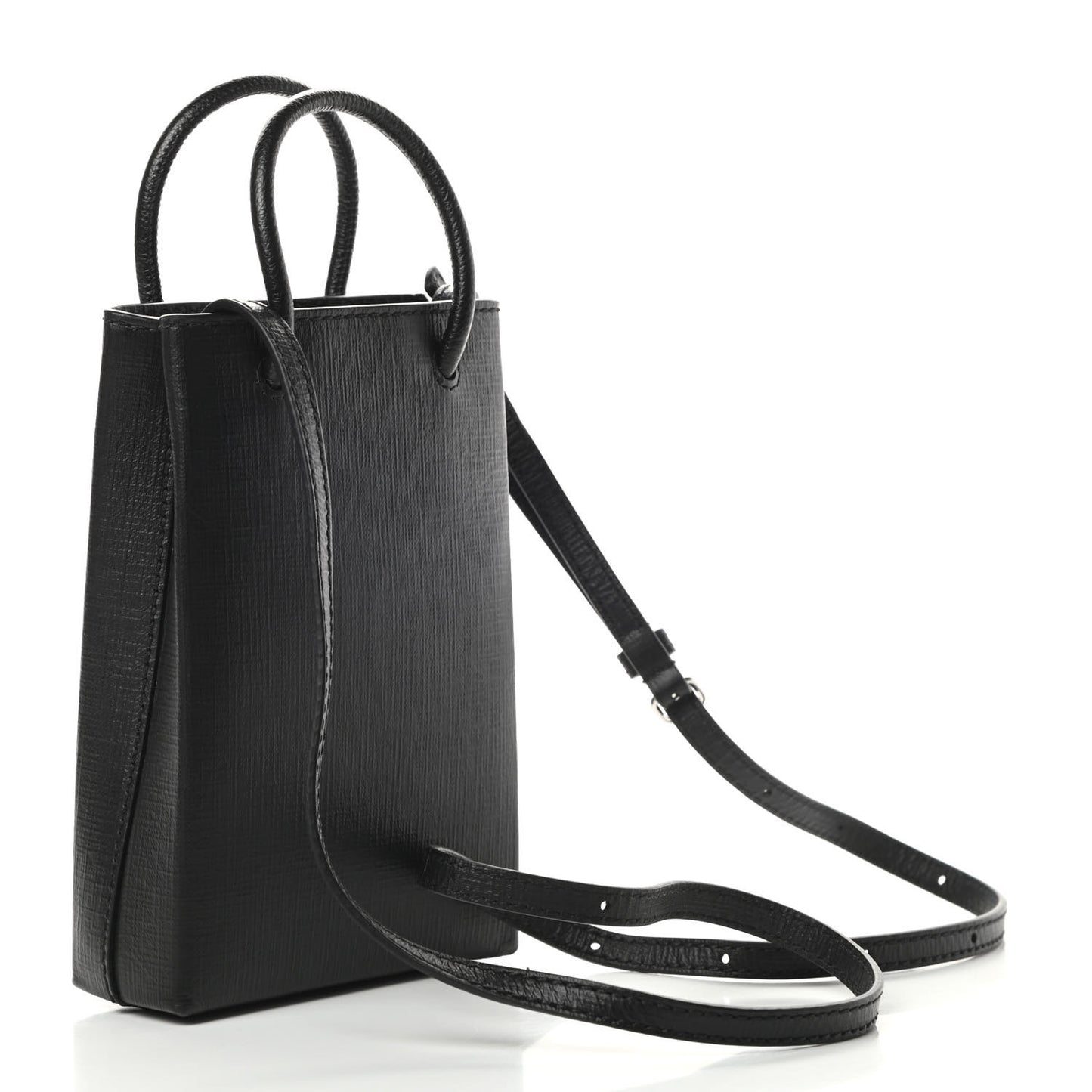 Squared Calfskin Logo Shopping Phone Holder Bag Black