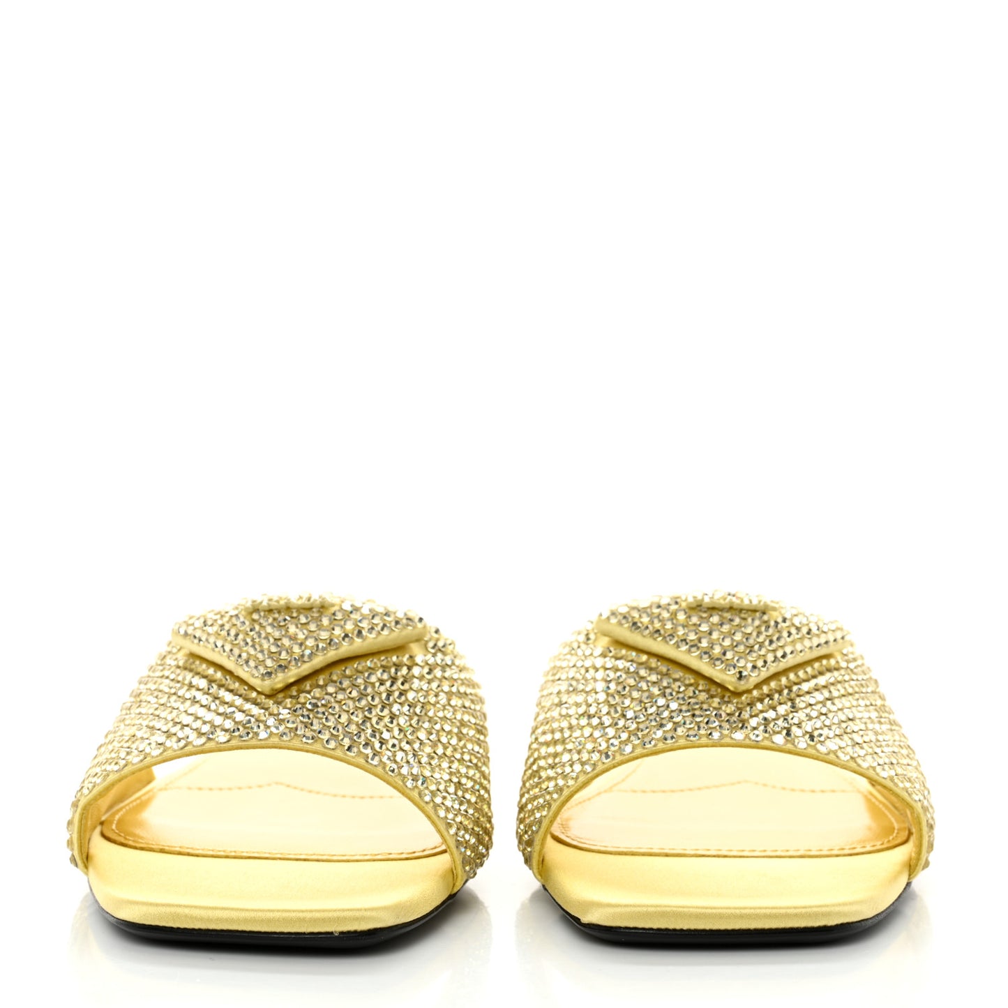 Satin Crystal Logo 10mm Slide Sandals 40 Ananas
