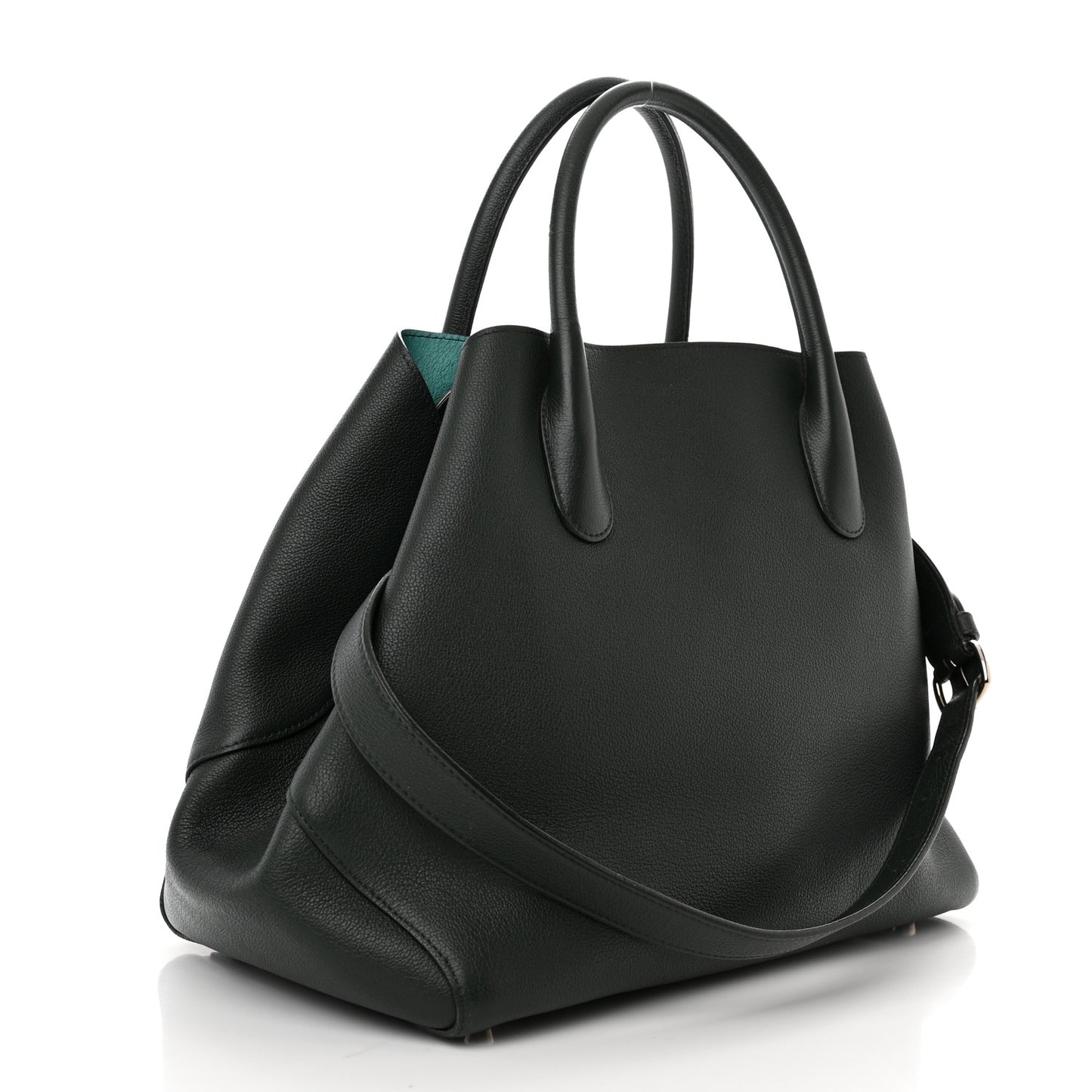 Supple Grained Calfskin Large Open Bar Tote Green
