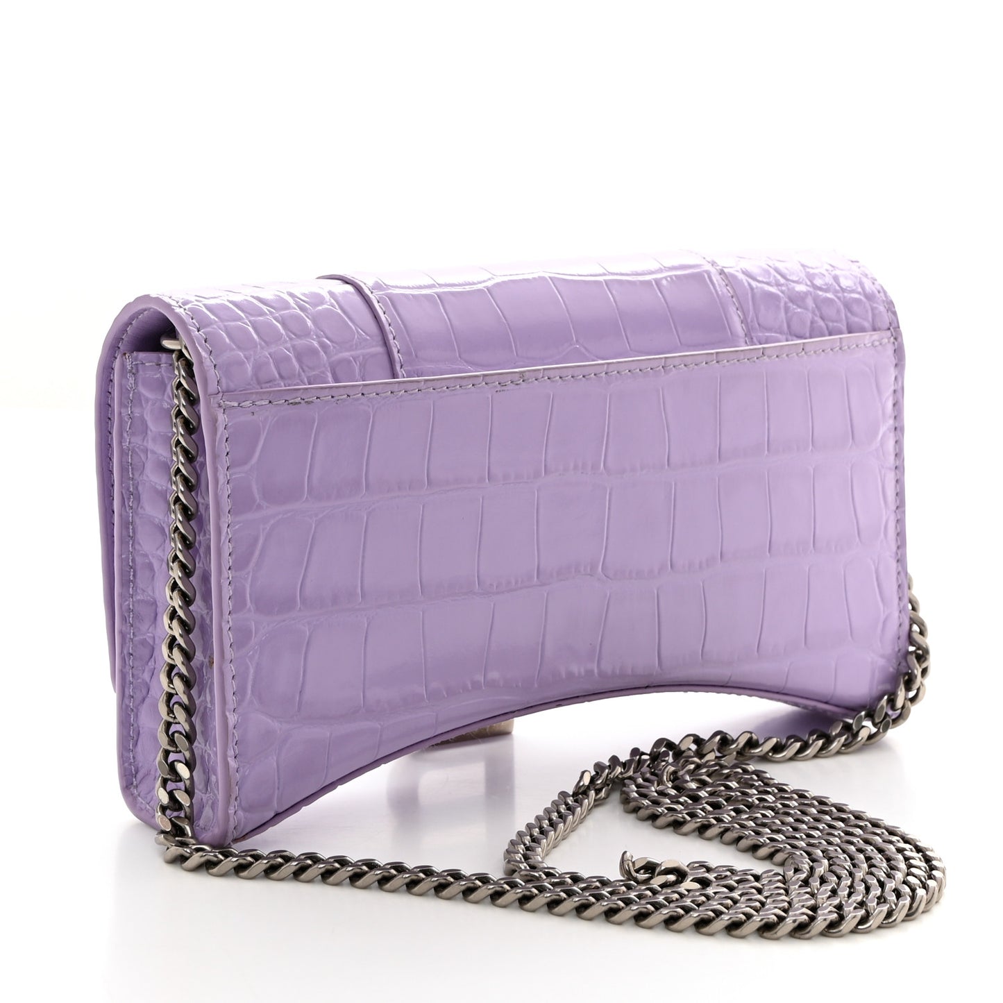 Shiny Calfskin Crocodile Embossed Hourglass Chain Bag Lilac