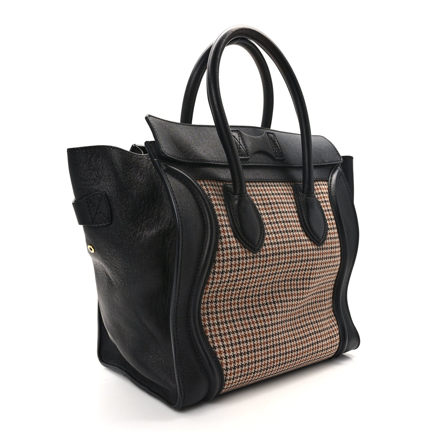 Twill Smooth Calfskin Houndstooth Mini Luggage Dune Black