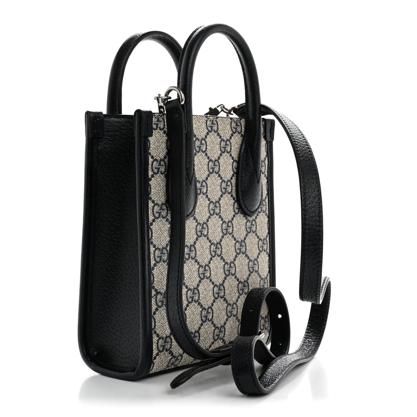 GG Supreme Monogram Textured Dollar Calfskin Mini Retro Interlocking G Tote Bag Beige Blue