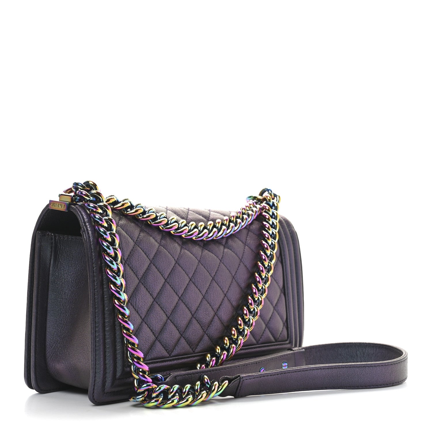 Chanel Iridescent Goatskin Quilted Medium Boy Flap Purple 3 of 10