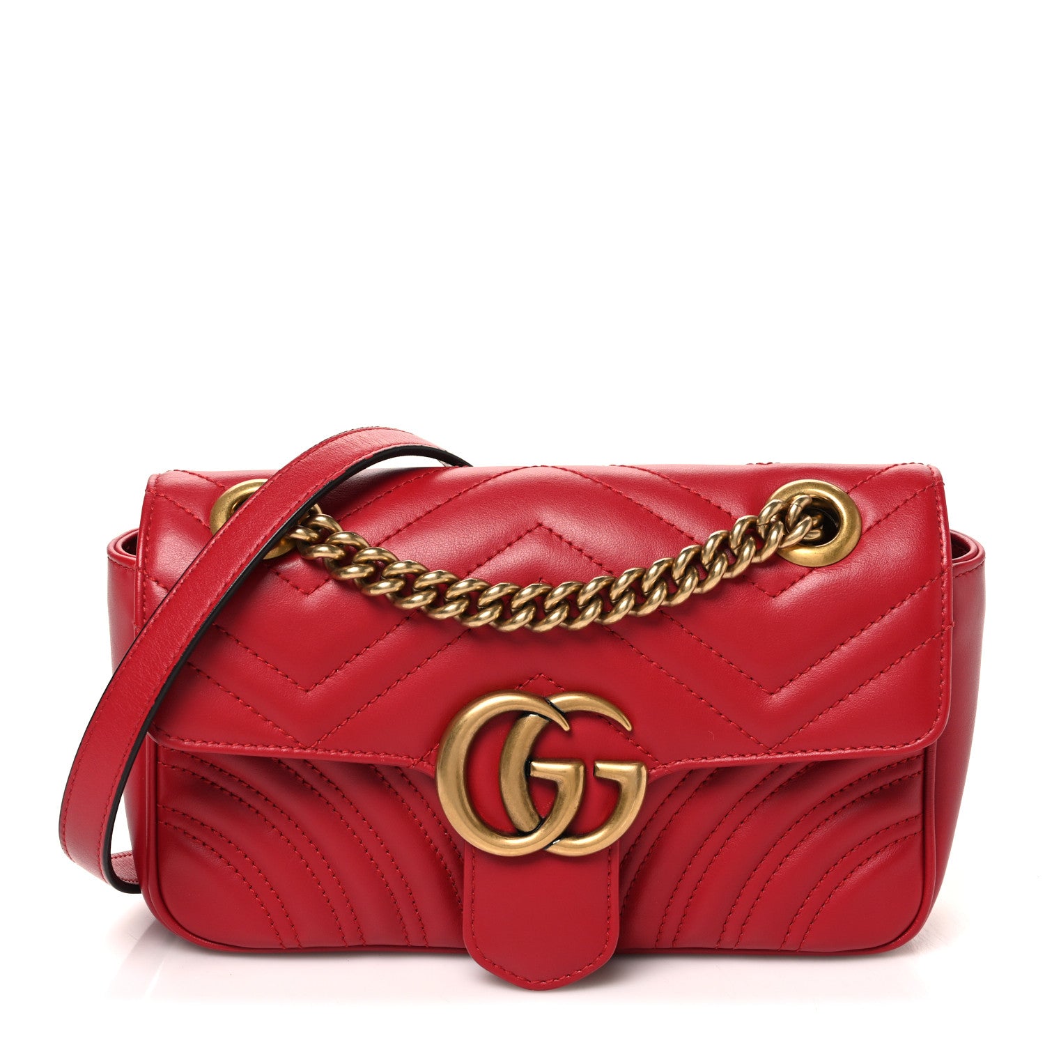 GUCCI レッド ハンドバッグ Gucci Calfskin Matelasse Mini GG Marmont Shoulder Bag Hibiscus Red