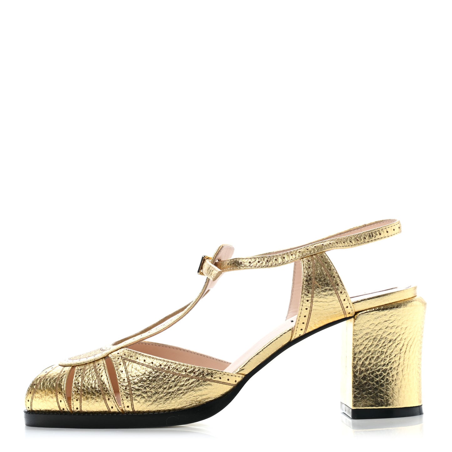Metallic Calfskin Chameleon Block Heel Pumps 38 Gold