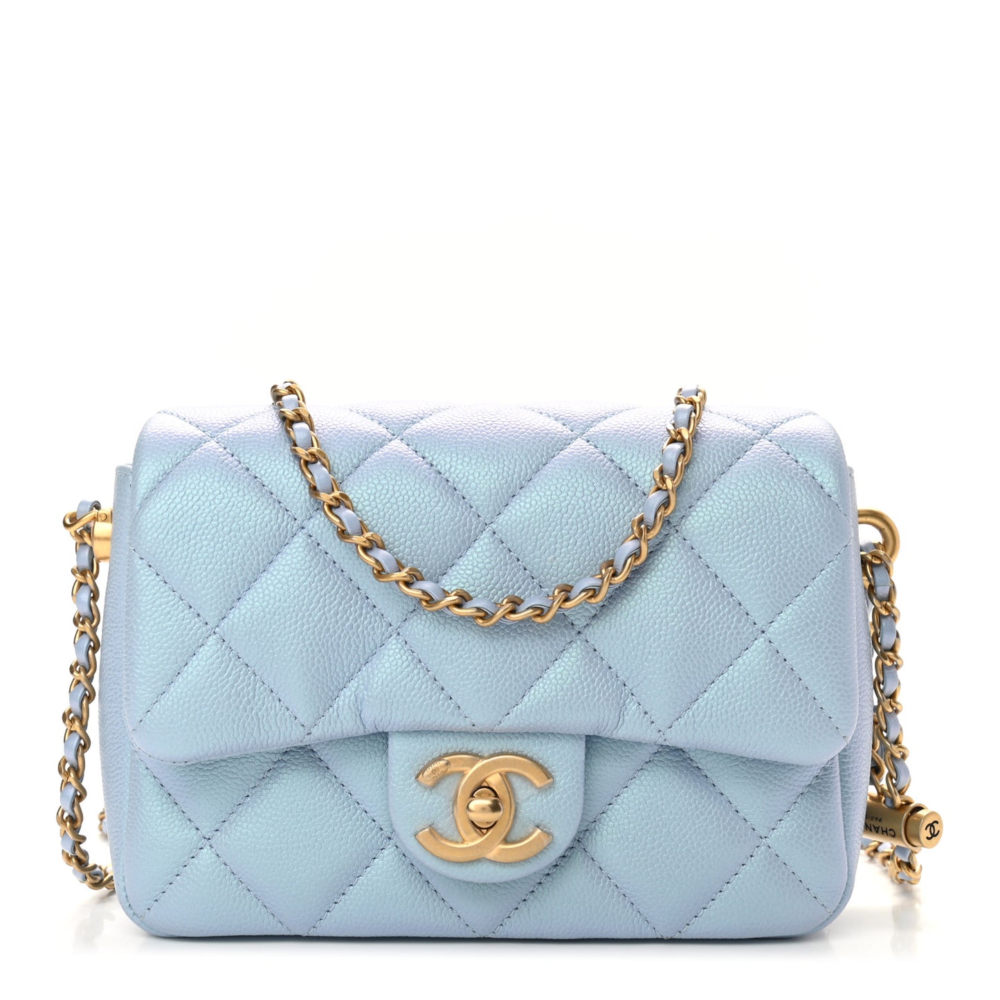 Iridescent Caviar Quilted Mini My Perfect Flap Light Blue