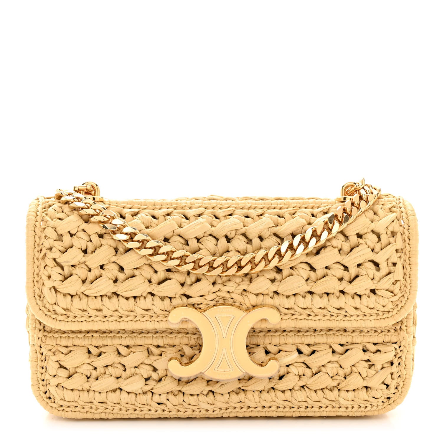 Celine Raffia Triomphe Chain Shoulder Bag Natural 1529342