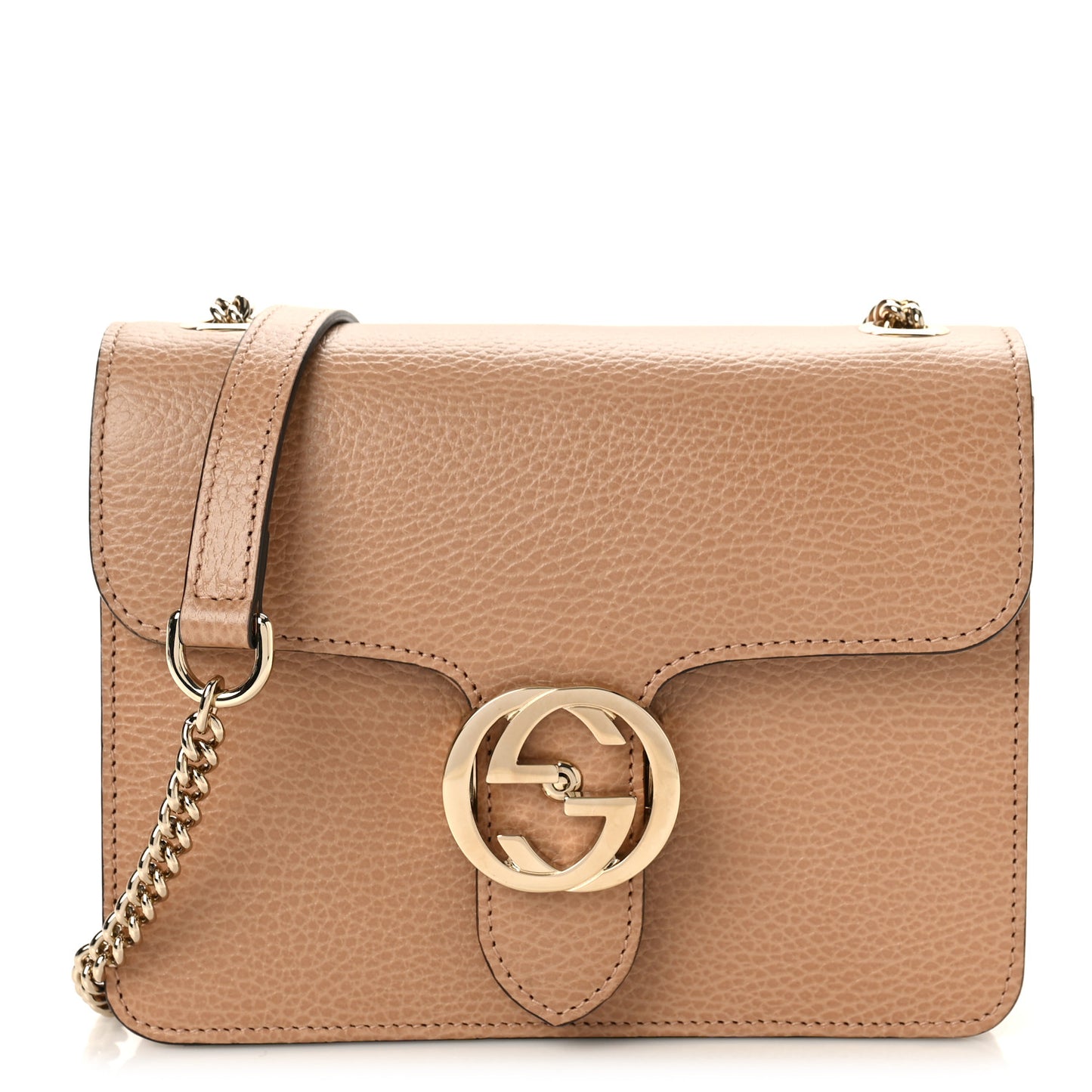 Dollar Calfskin Small Interlocking G Shoulder Bag Camelia