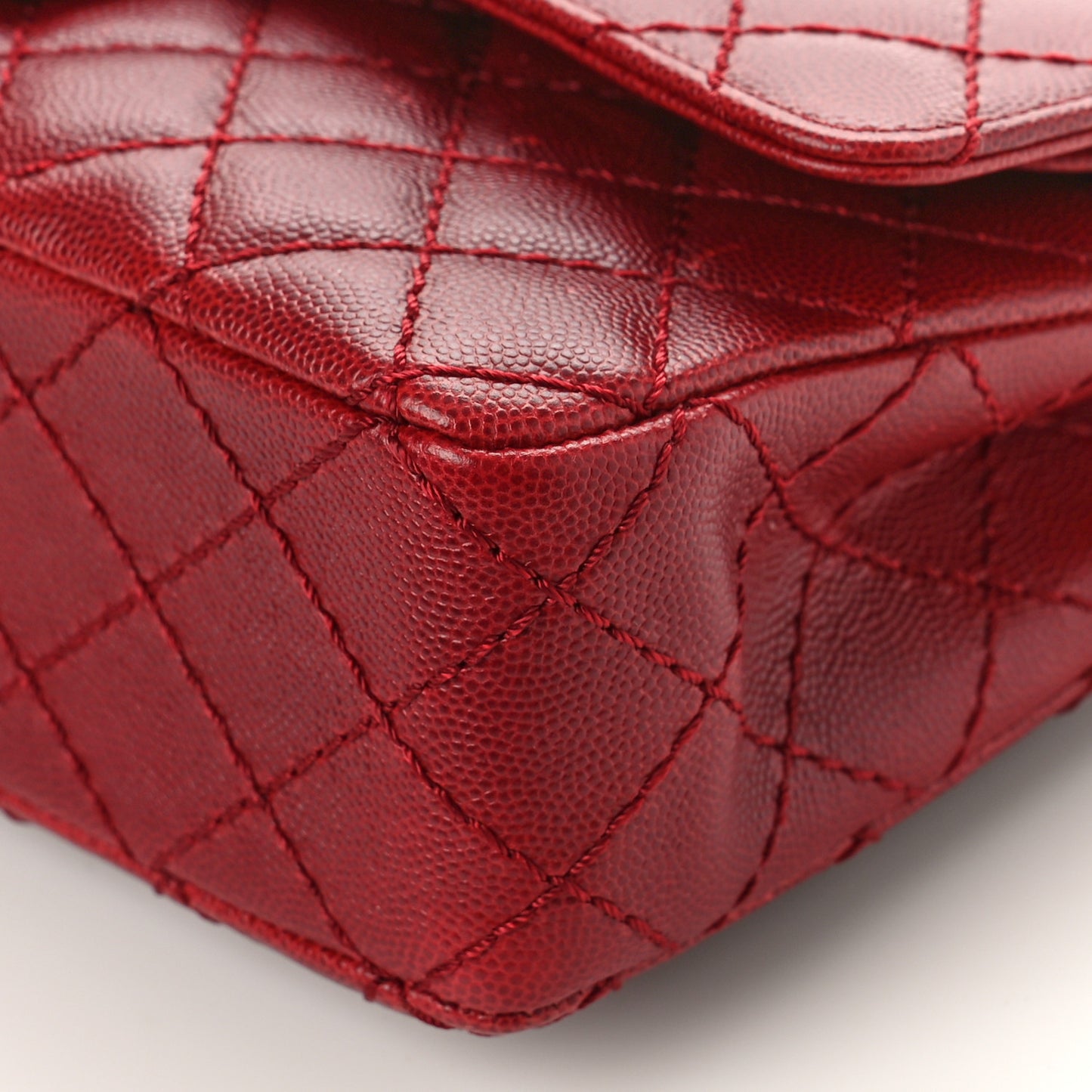 Caviar Quilted Medium Double Flap Dark Red