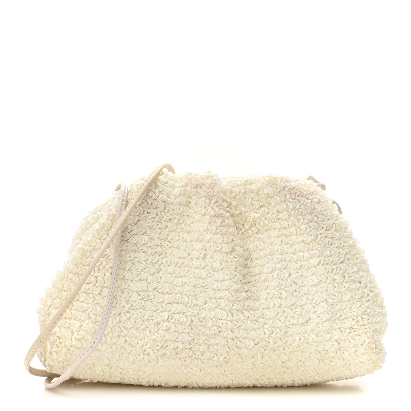 BOTTEGA VENETA Boucle Curly Raffia The Mini Pouch White Chalk