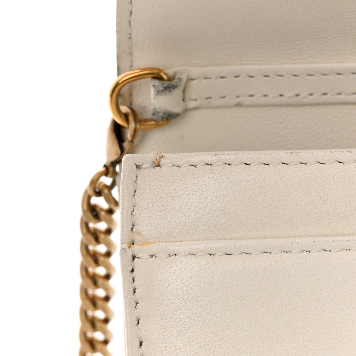 Lambskin Studded Diorama Wallet on Chain Pouch Off White