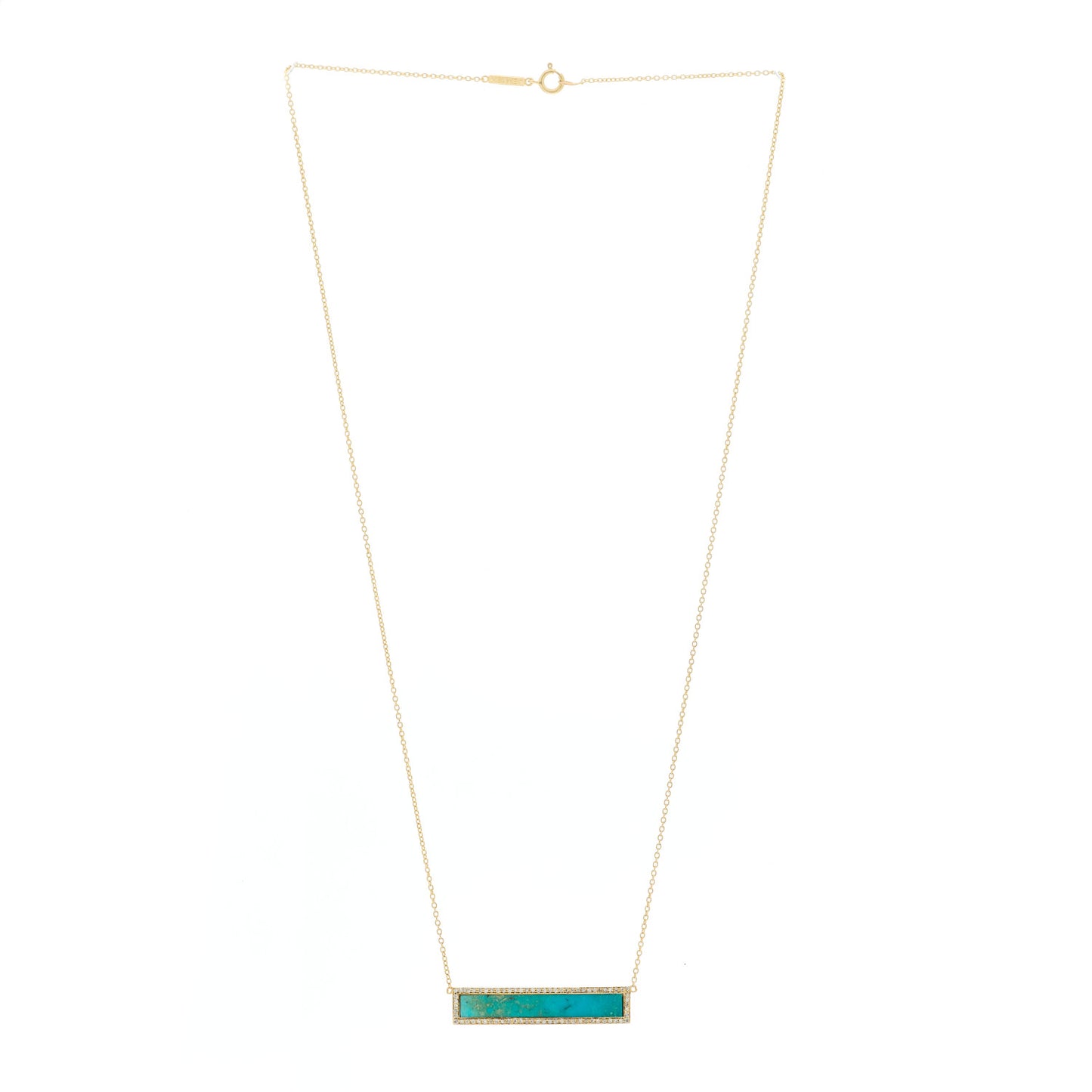 18K Yellow Gold Diamond Turquoise Bar Pendant Necklace
