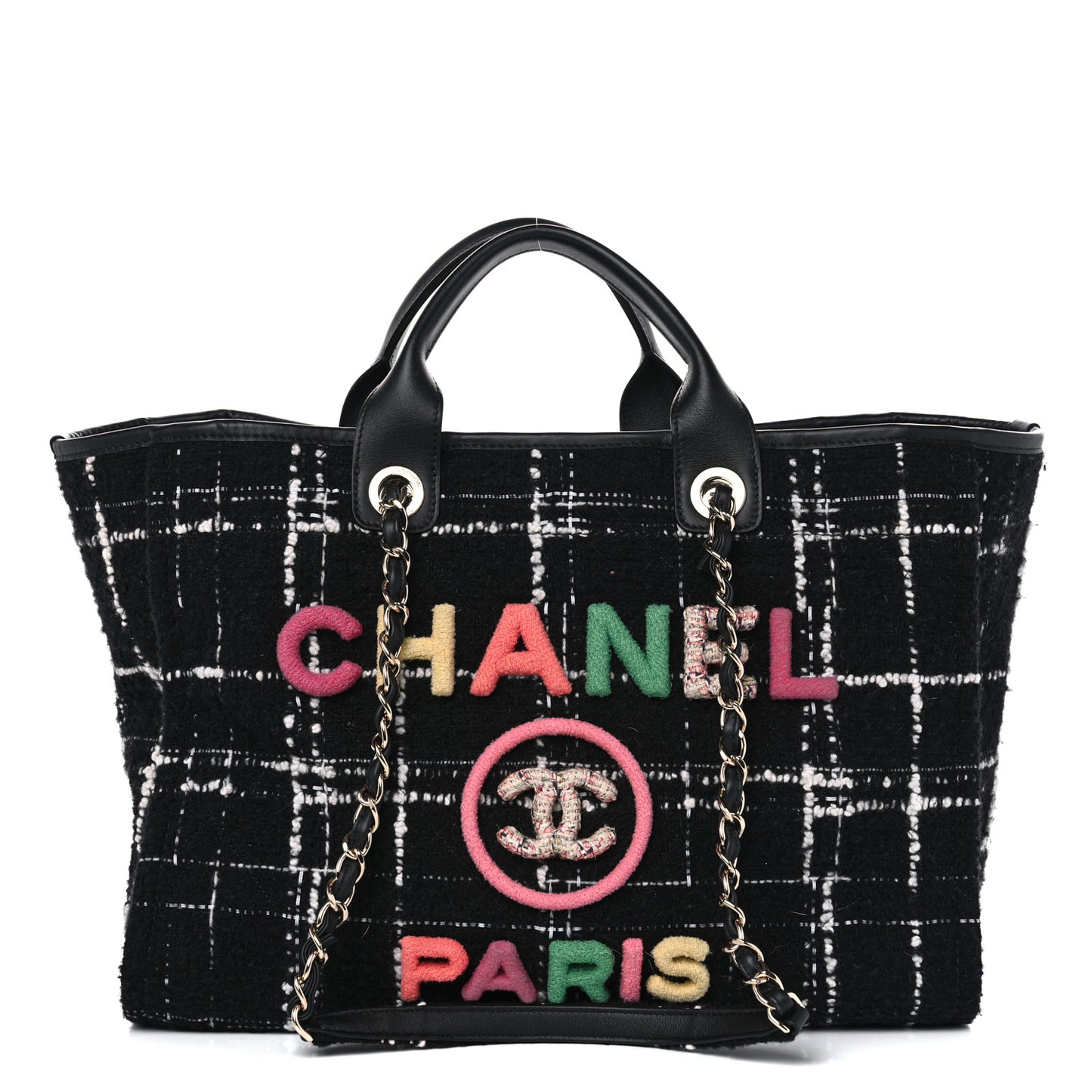 Tweed Medium Deauville Tote Black White Multicolor
