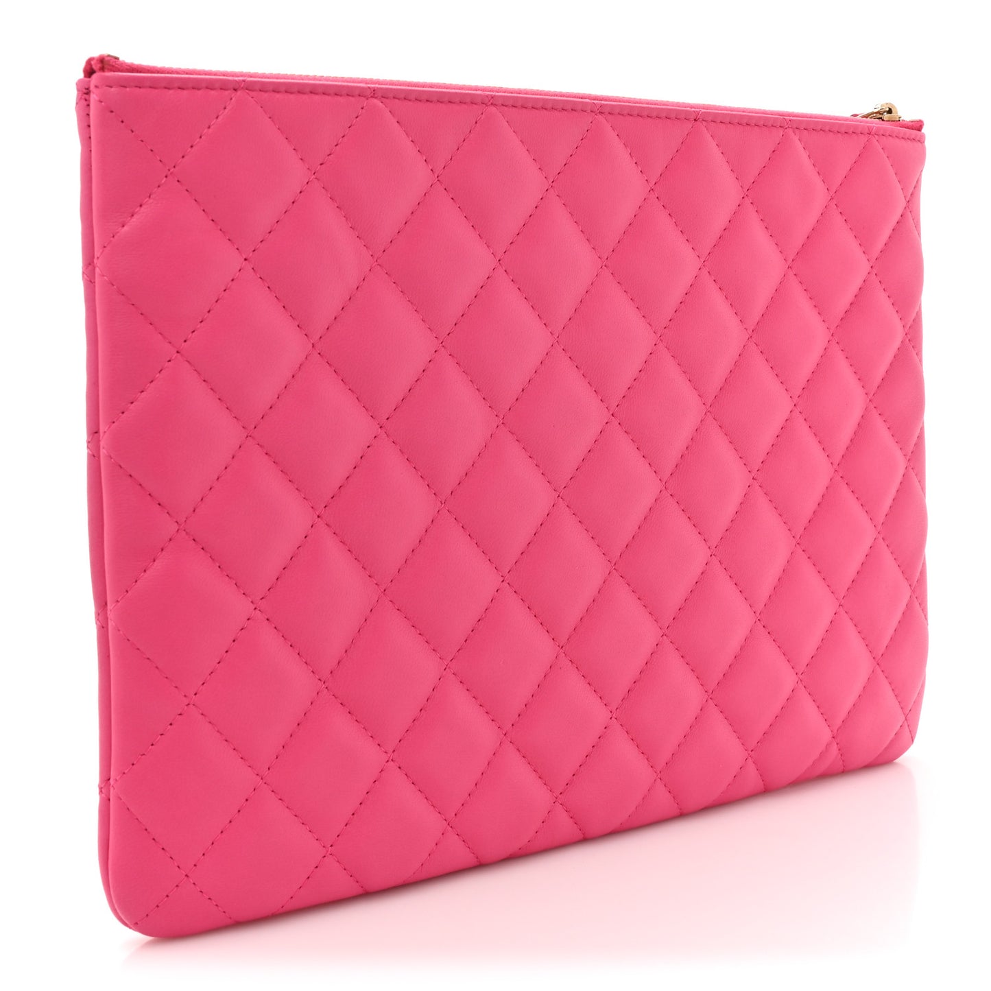 Lambskin Quilted Medium Cosmetic Case Dark Pink