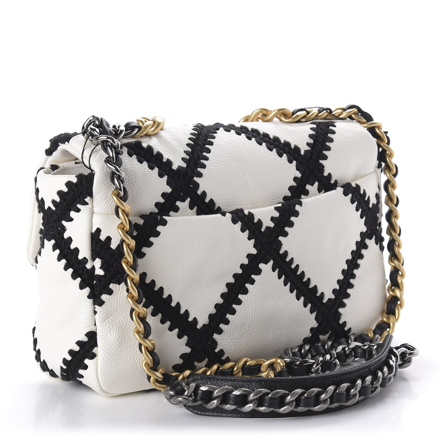 Calfskin Crochet Medium 19 Flap White Black